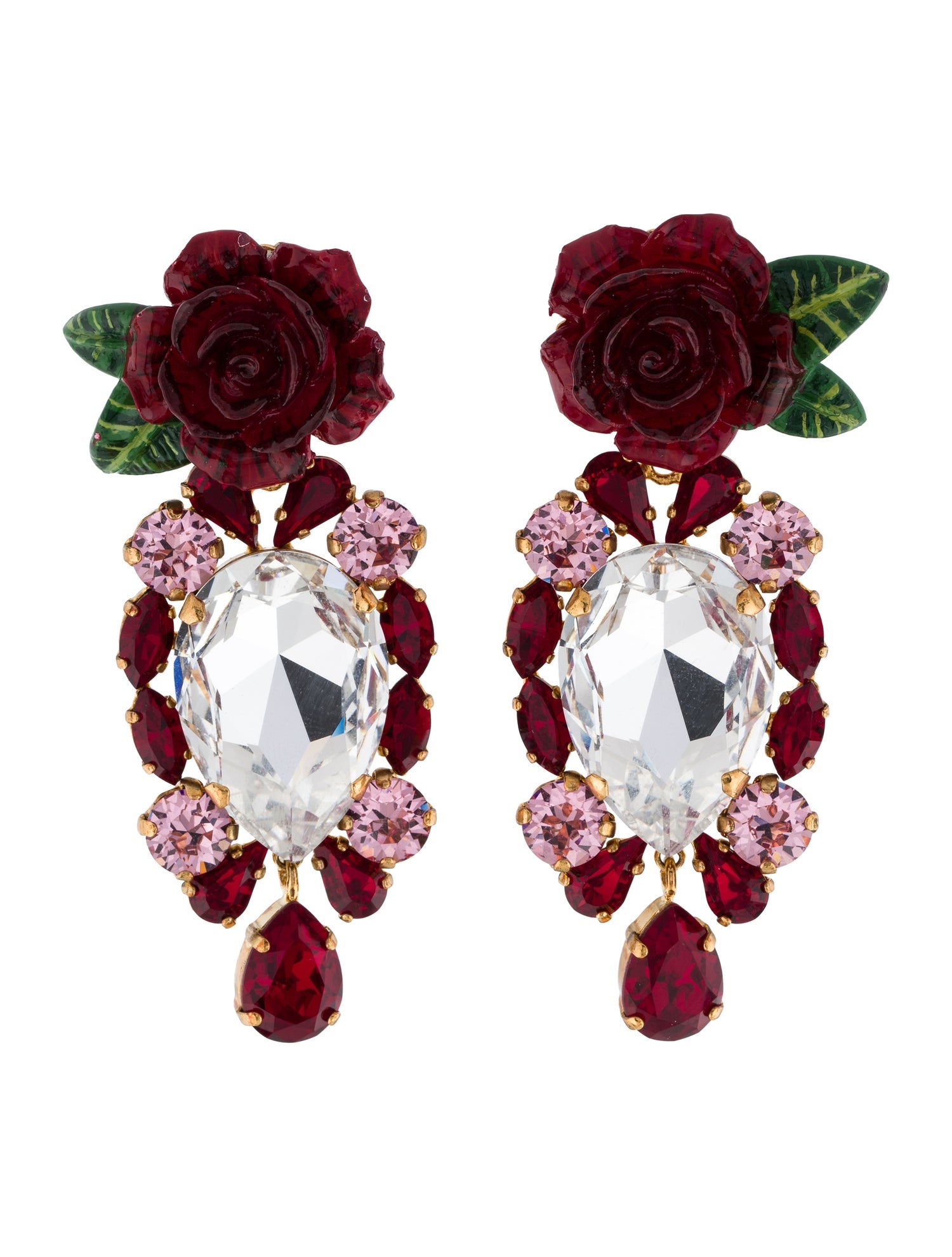 Dolce & Gabbana Crystal & Resin Rose Drop Clip-On Earrings
