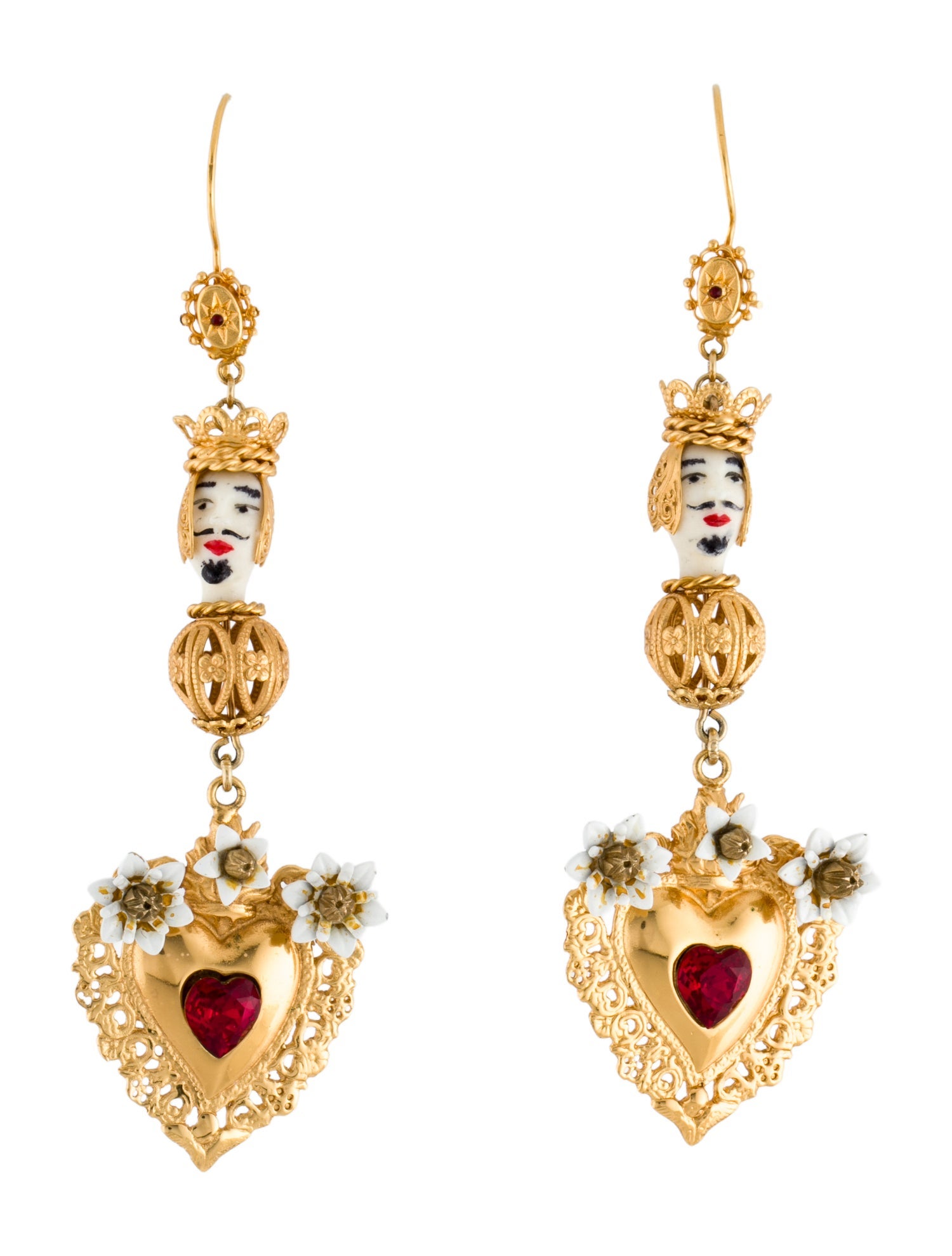 Dolce & Gabbana Crystal Heart Pupi Doll Dangling Drop Earrings