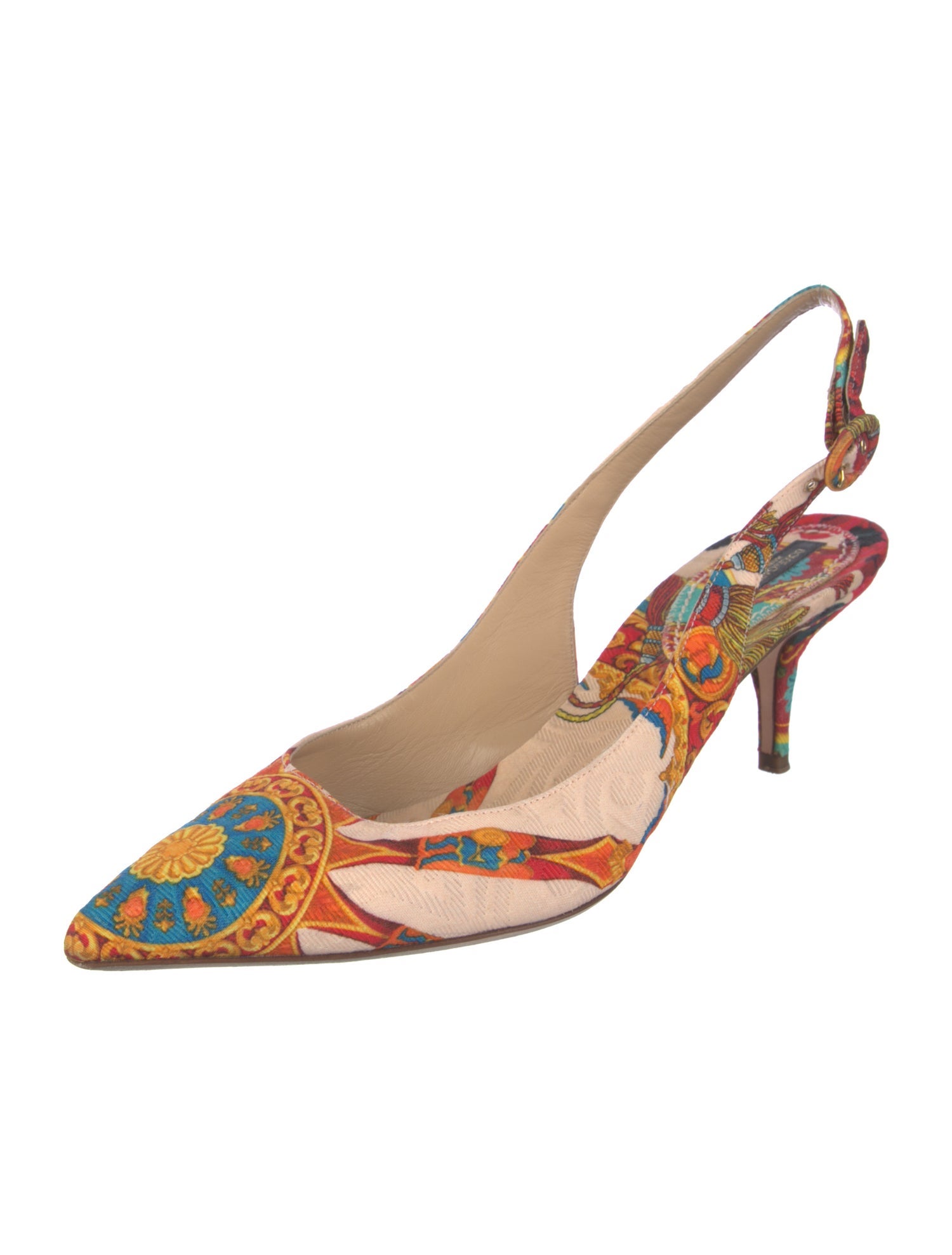 Dolce & Gabbana Majolica Print Canvas Slingback Pumps