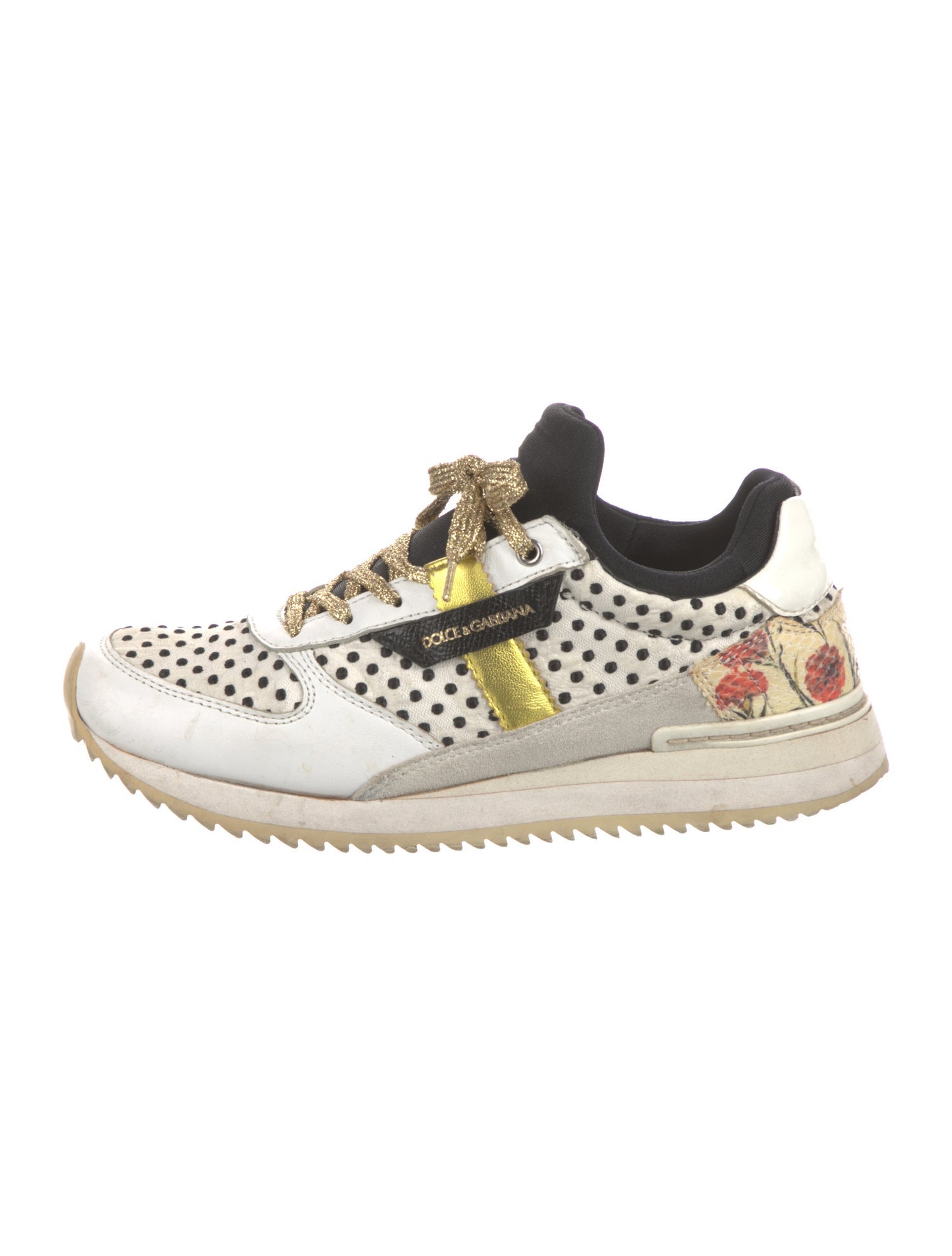Dolce & Gabbana Leather Polka Dot Print Sneakers