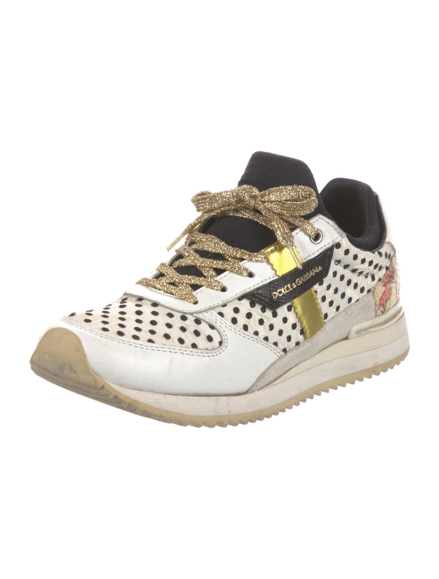 Dolce & Gabbana Leather Polka Dot Print Sneakers