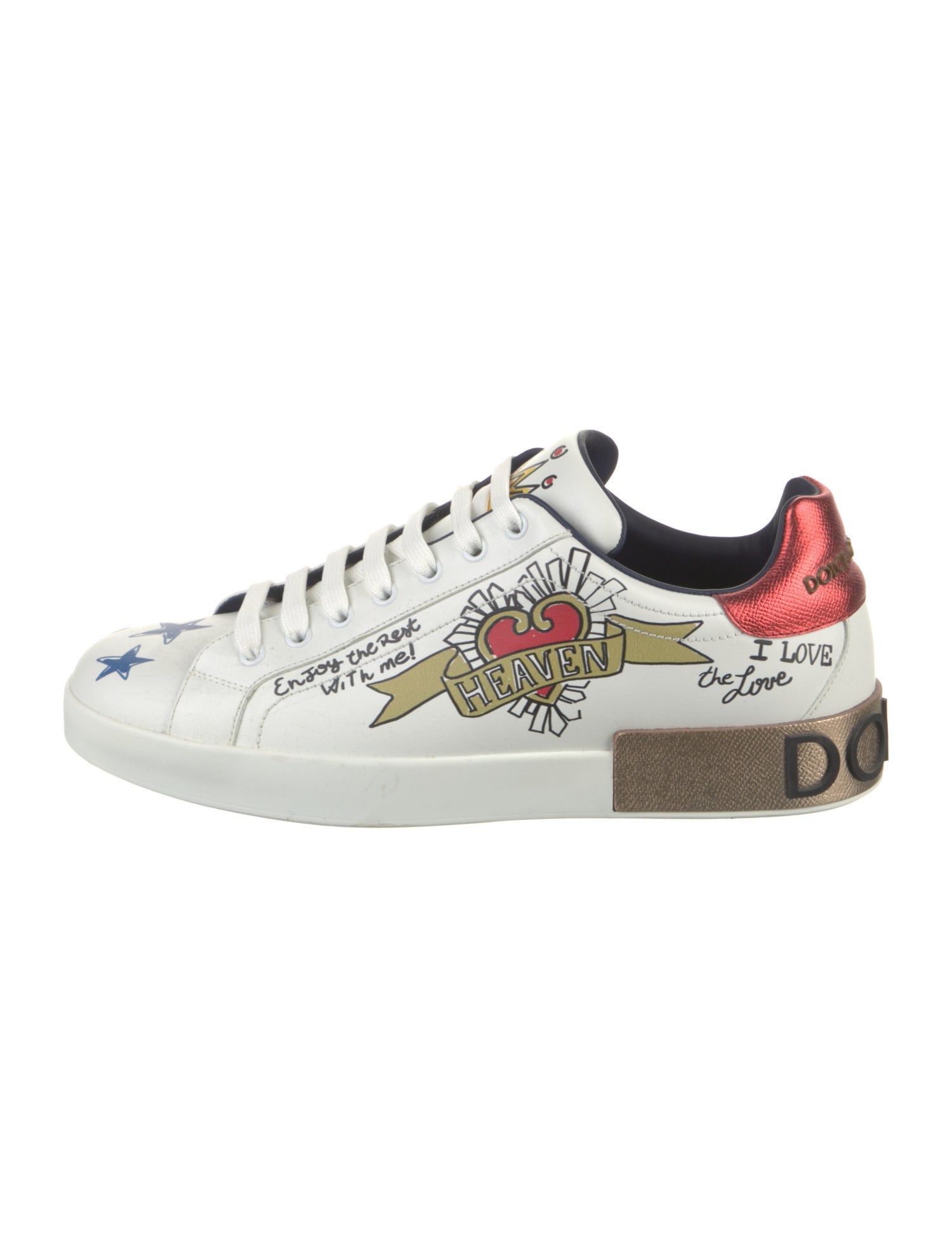 Dolce & Gabbana Leather Graphic Print Sneakers