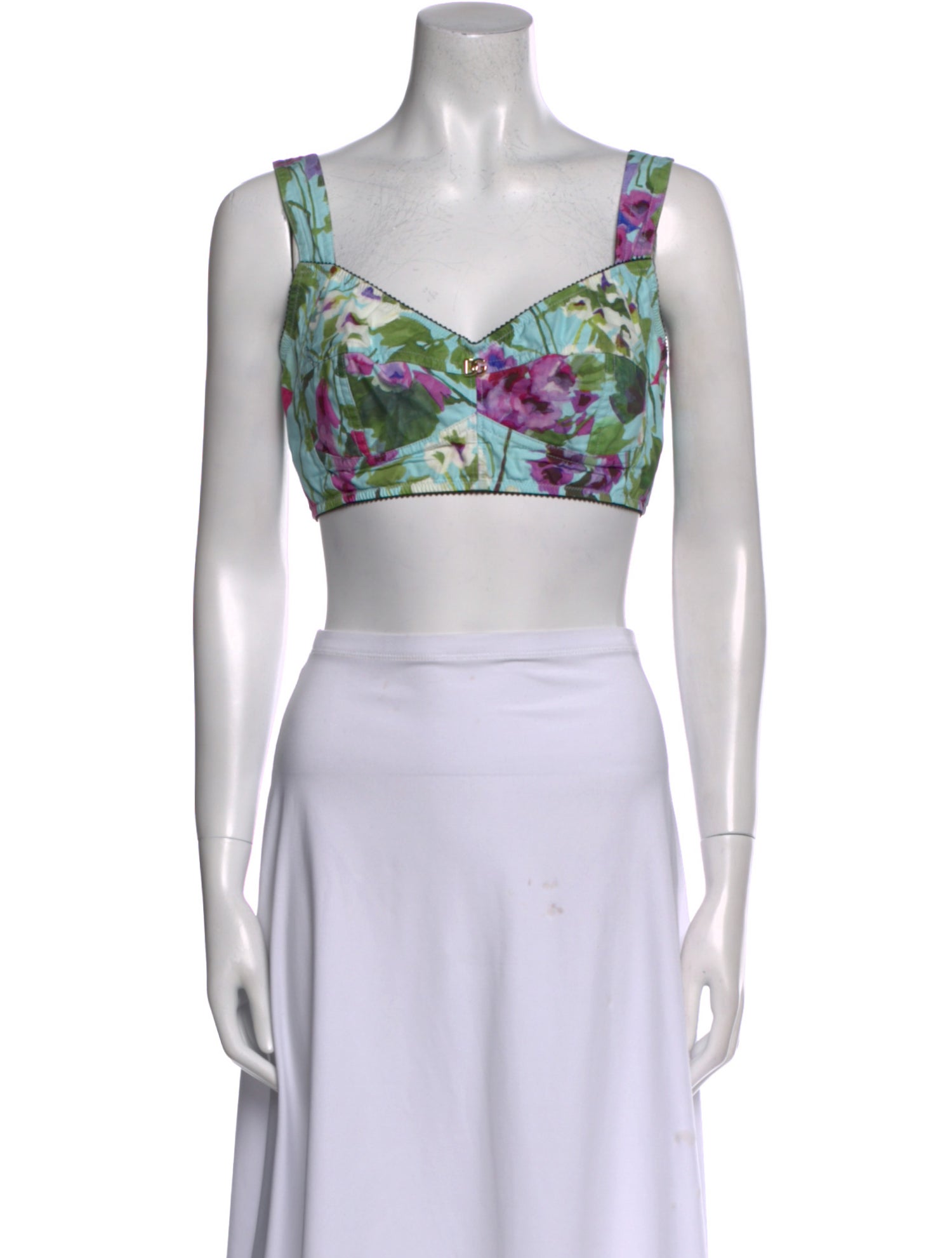 Dolce & Gabbana Floral Print Square Neckline Crop Top