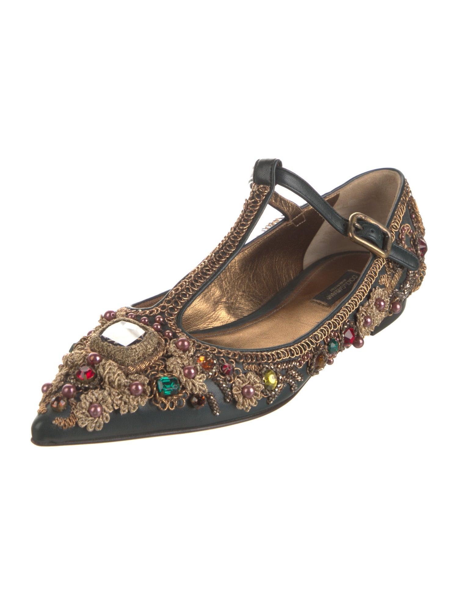 Dolce & Gabbana Leather Chain-Link Accents Mary Jane Flats