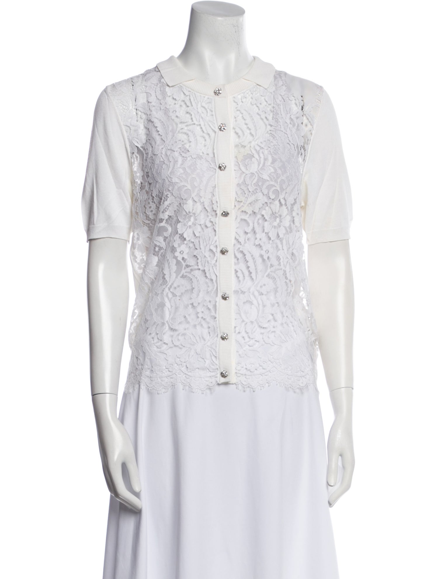 Dolce & Gabbana Lace Pattern Short Sleeve Button-Up Top