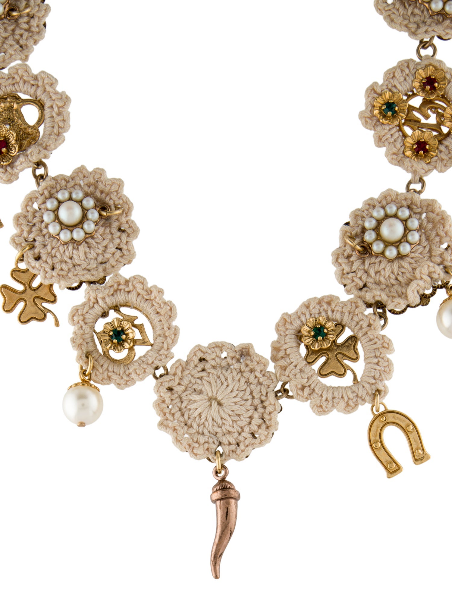 Dolce & Gabbana Faux Pearl, Crystal & Fabric Collar Necklace