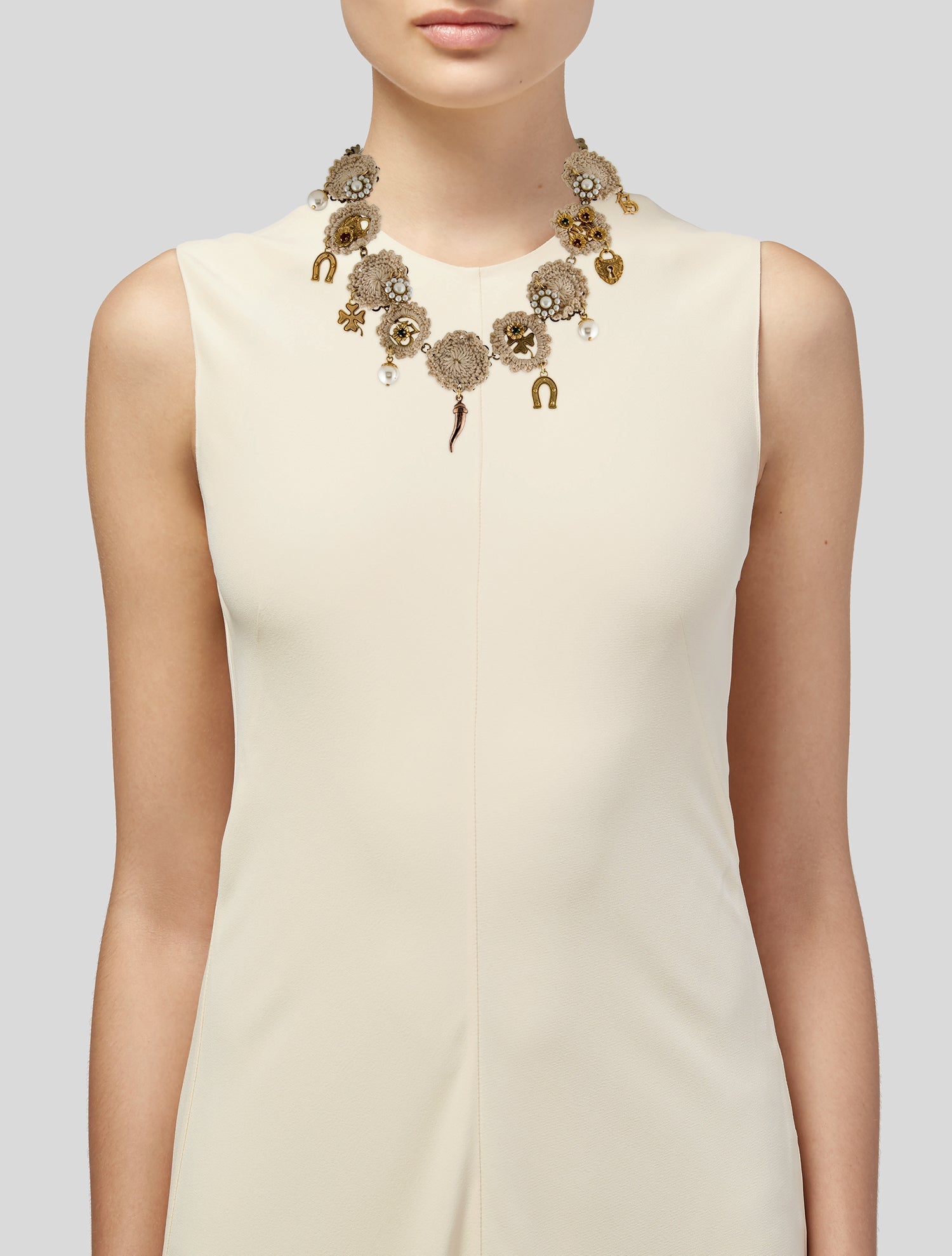 Dolce & Gabbana Faux Pearl, Crystal & Fabric Collar Necklace