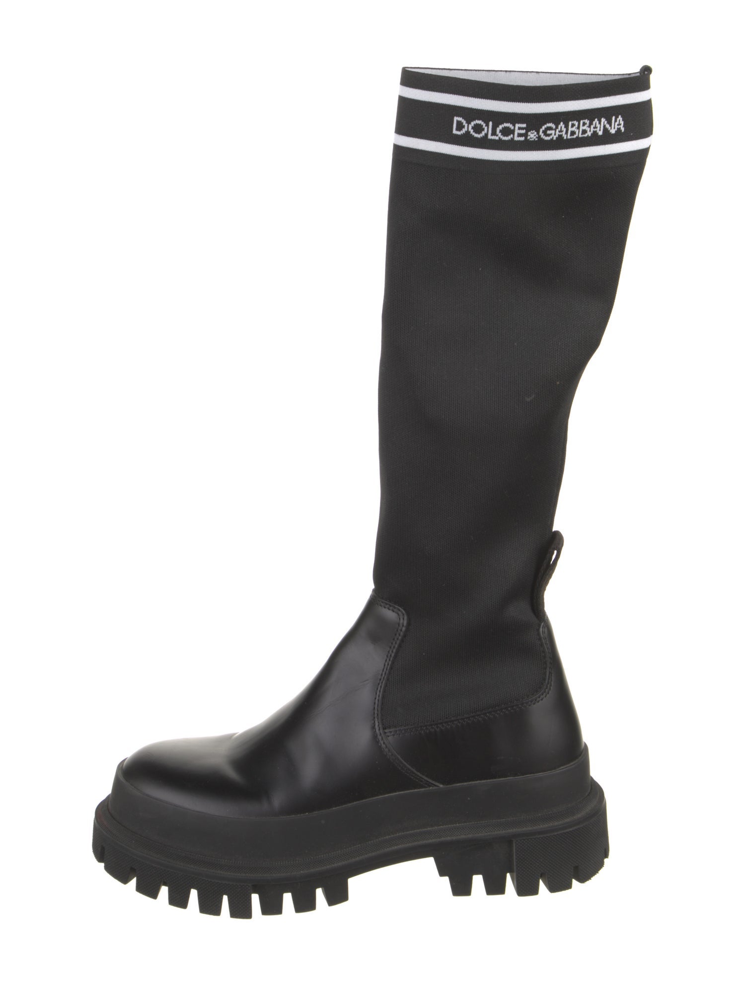 Dolce & Gabbana Leather Striped Sock Boots