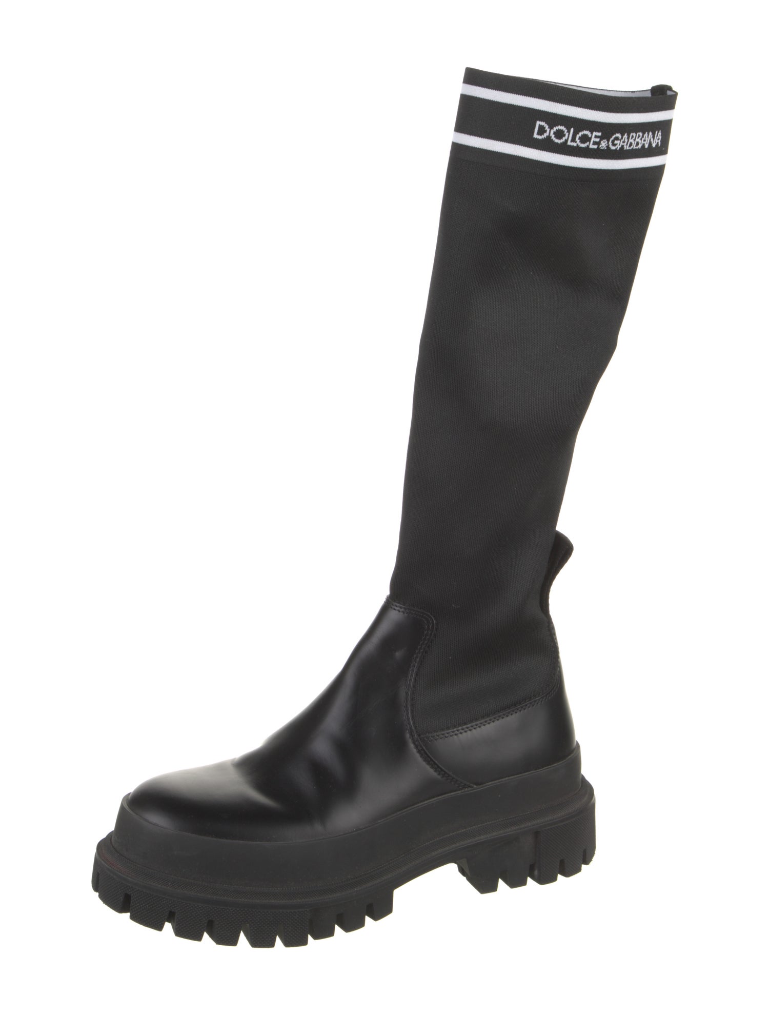 Dolce & Gabbana Leather Striped Sock Boots