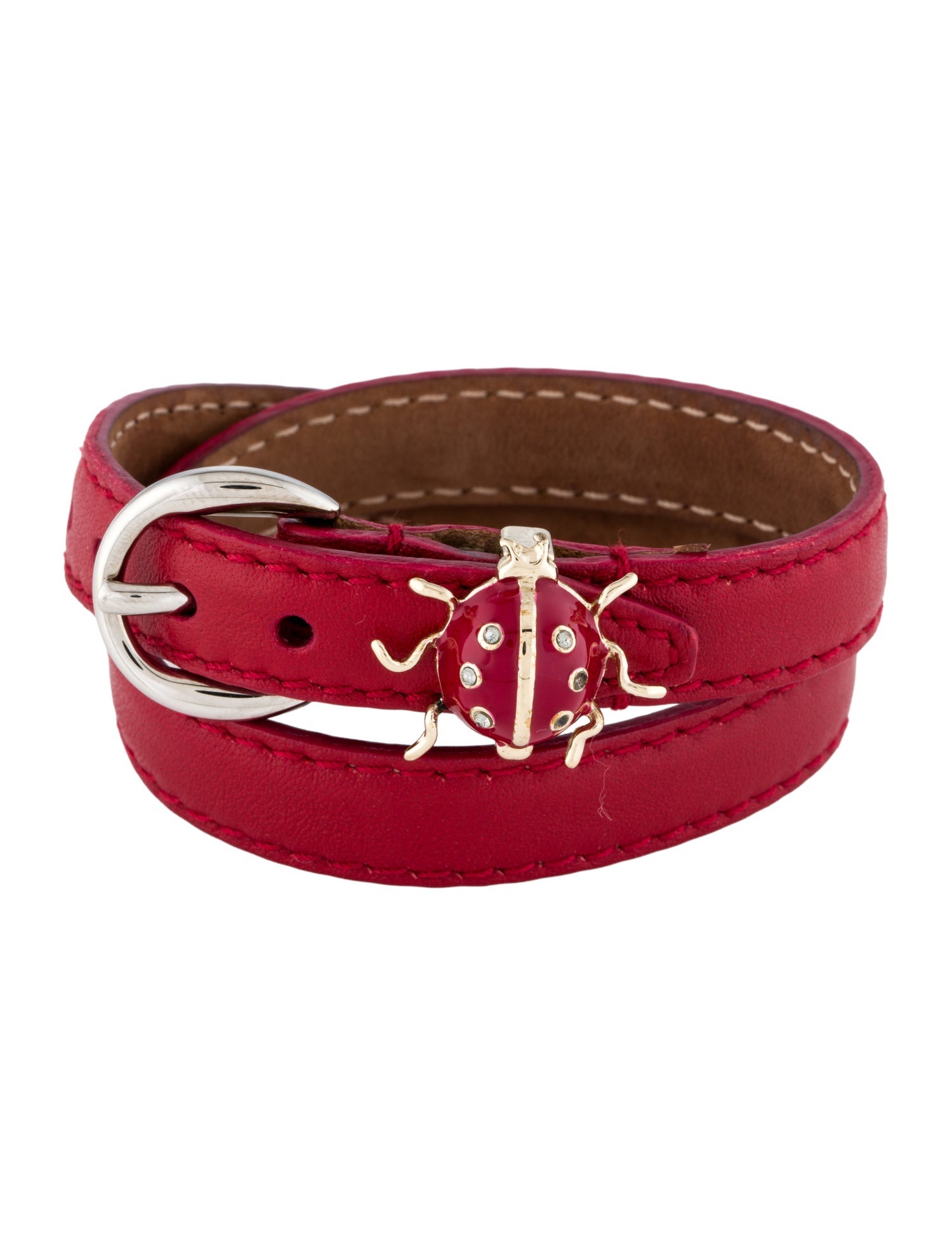 Dolce & Gabbana Crystal; Leather & Enamel Ladybug Double Wrap Bracelet