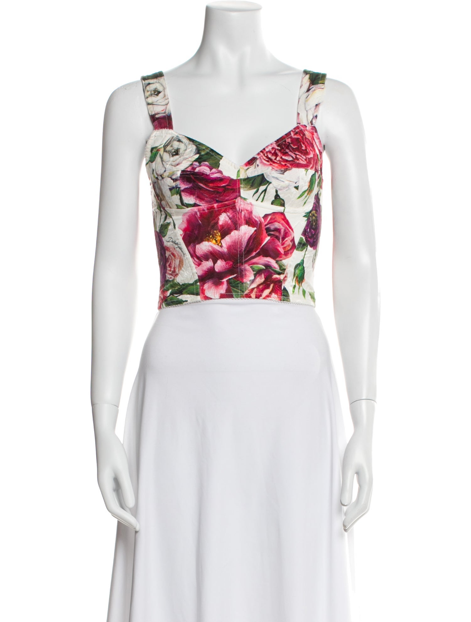 Dolce & Gabbana Floral Print Square Neckline Crop Top