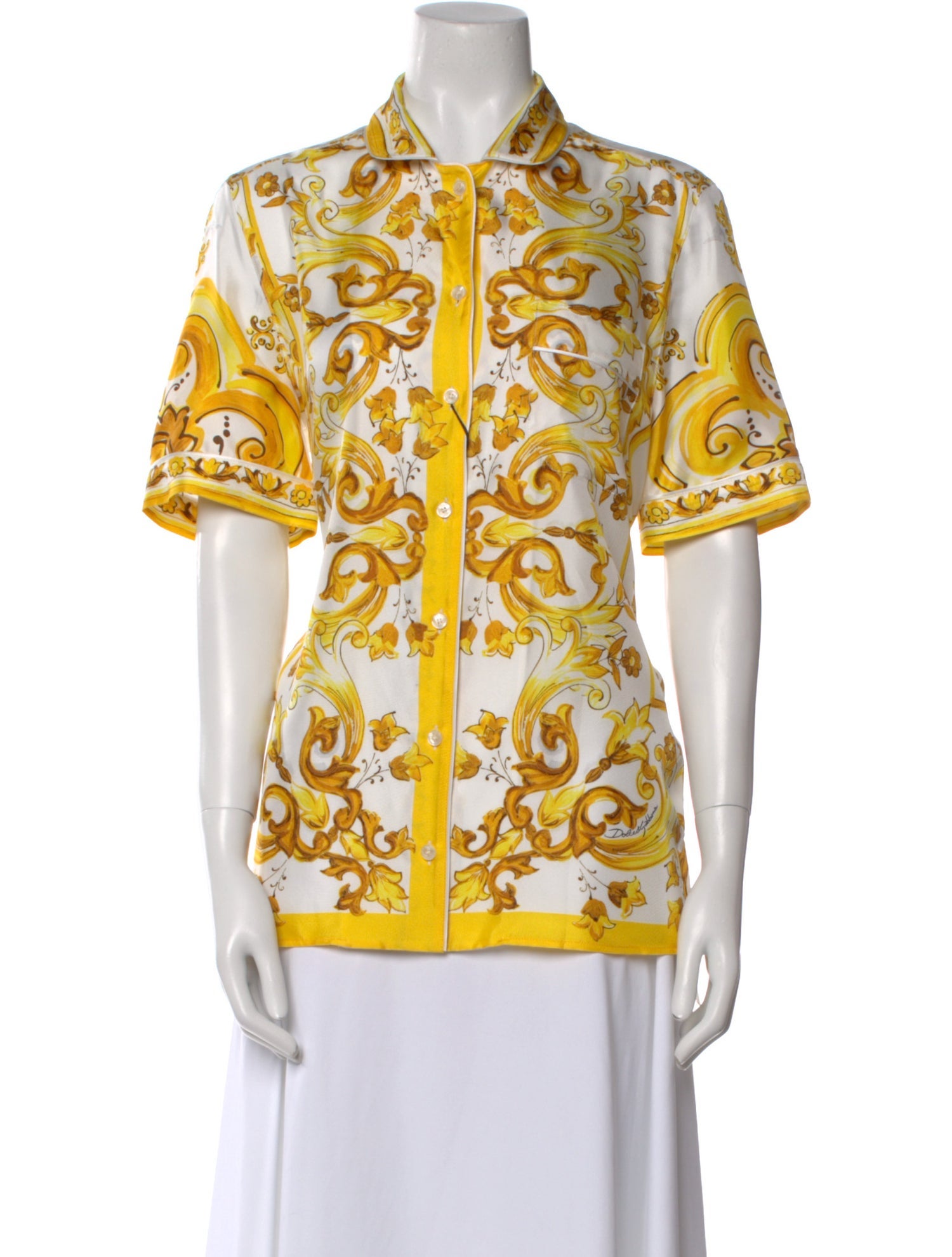 Dolce & Gabbana Silk Printed Button-Up Top w/ Tags