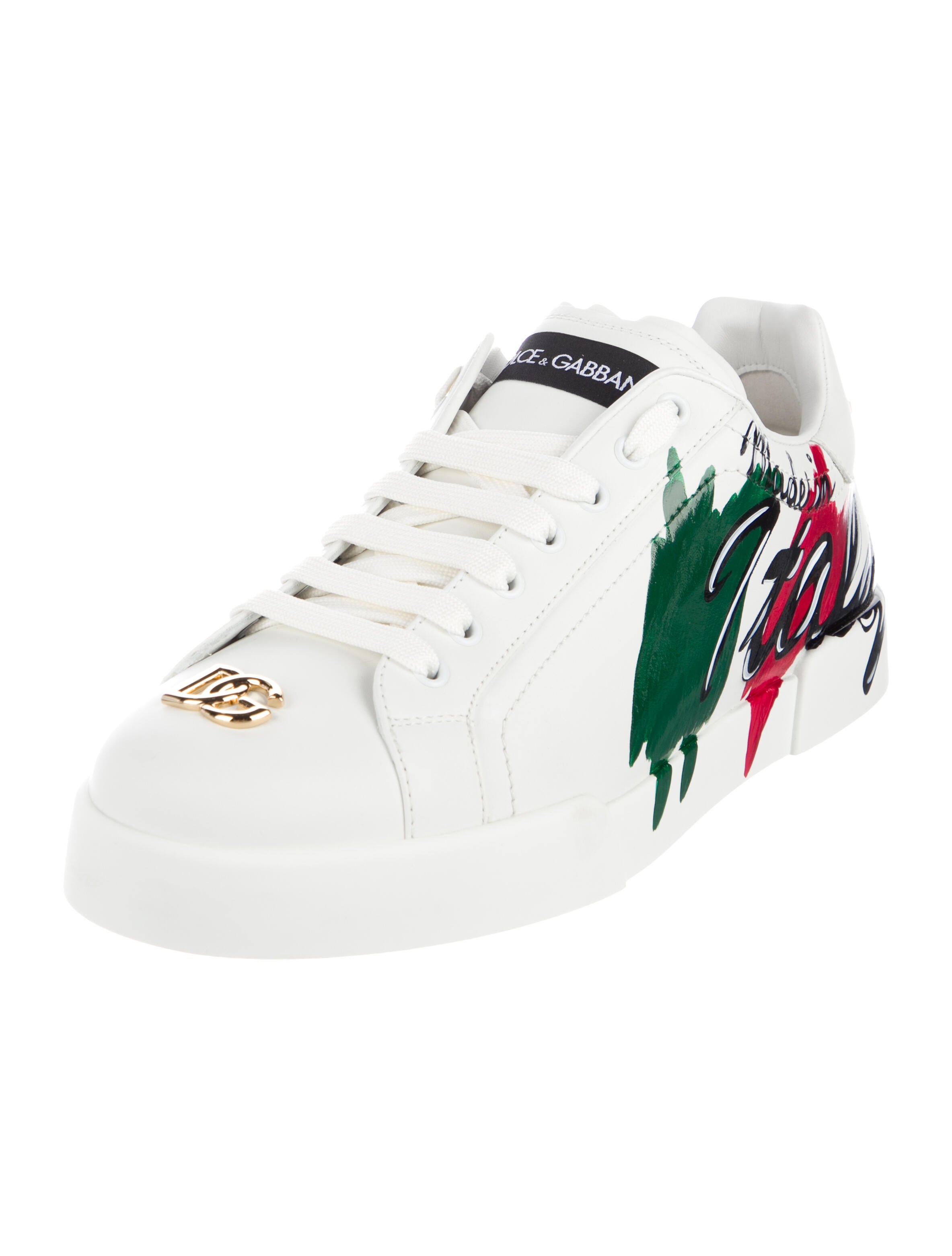 Dolce & Gabbana Leather Printed Athletic Sneakers