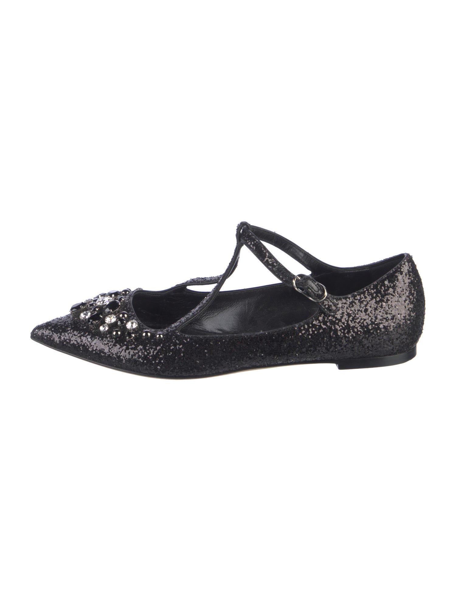 Dolce & Gabbana Glitter Crystal Embellishments Mary Jane Flats