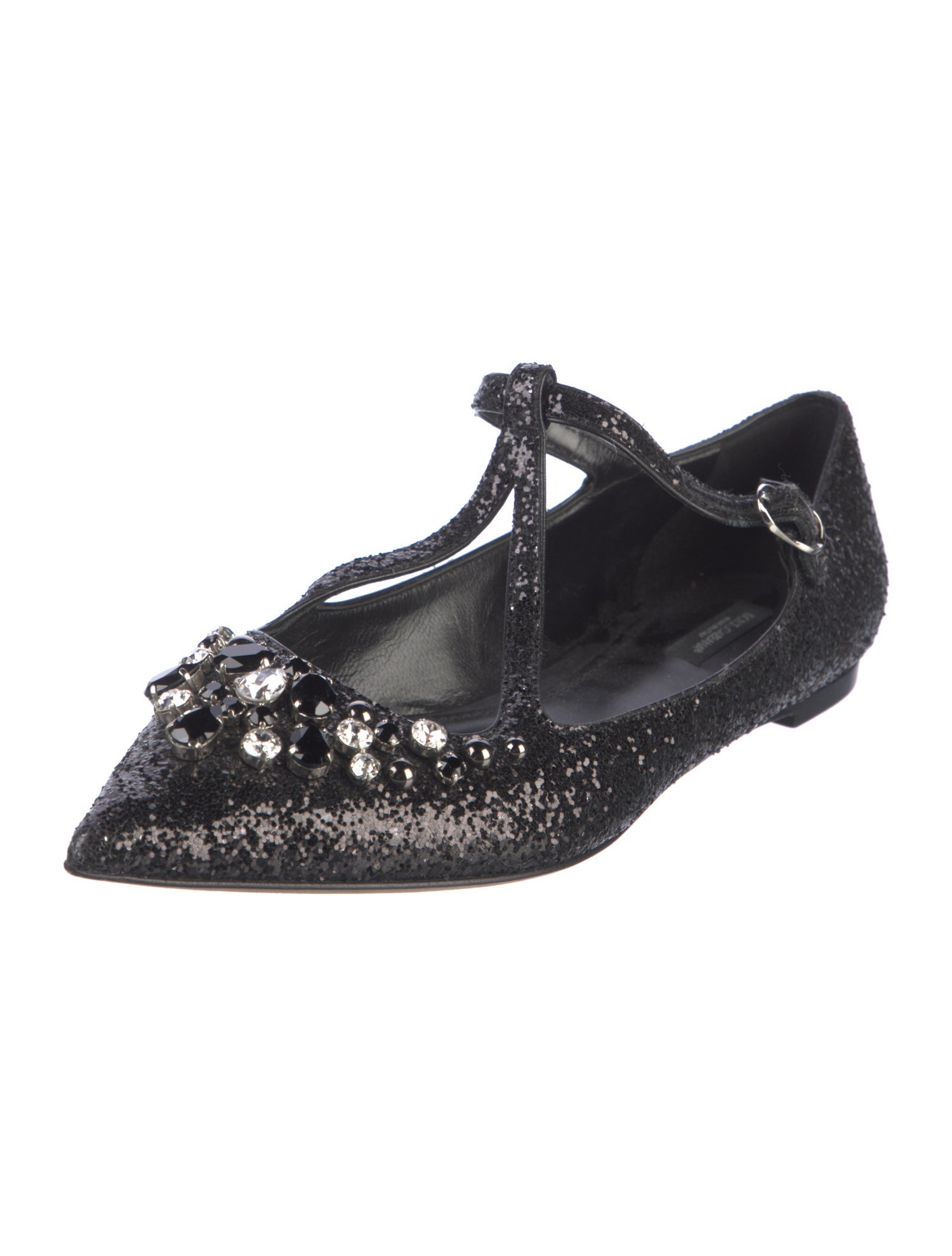 Dolce & Gabbana Glitter Crystal Embellishments Mary Jane Flats