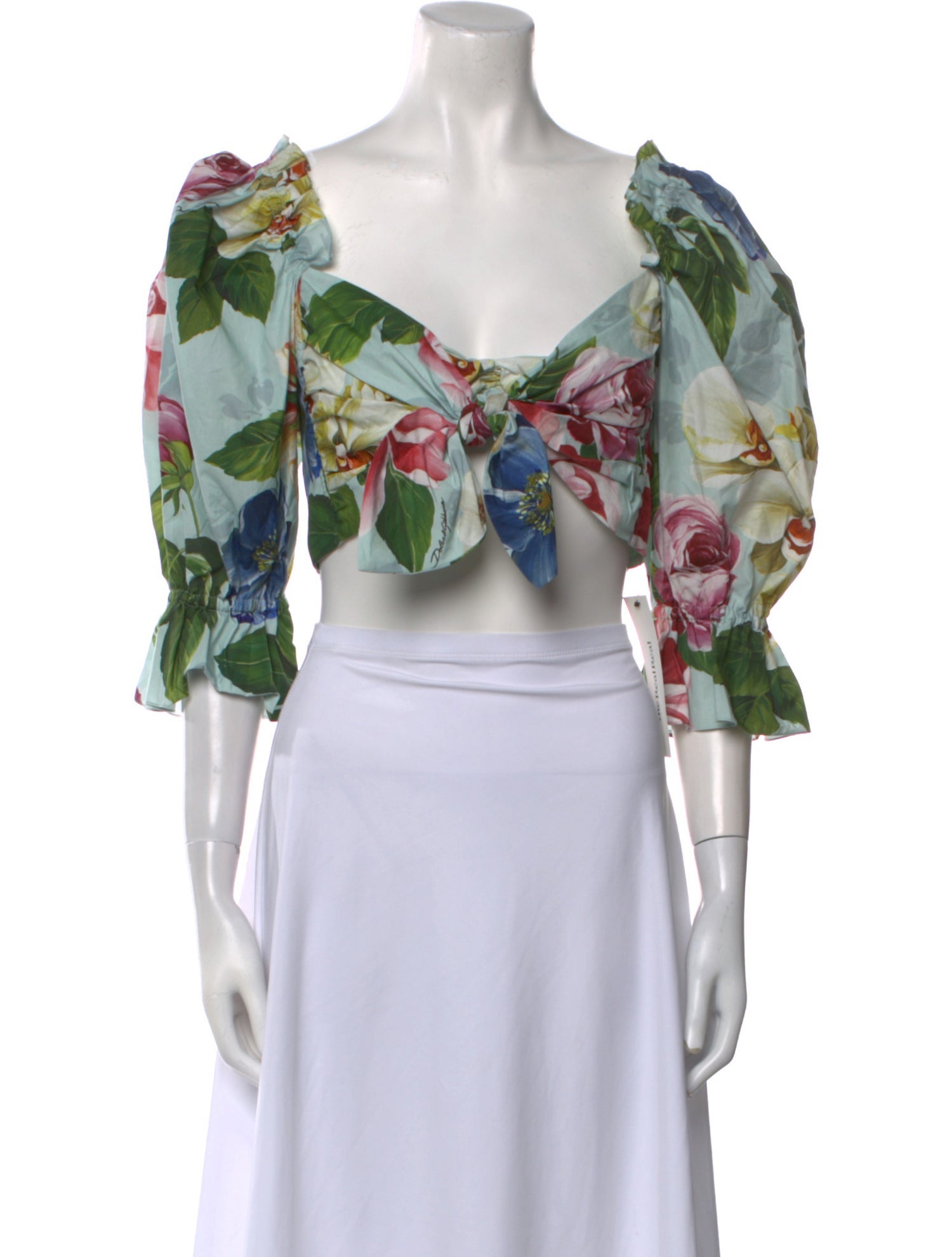 Dolce & Gabbana Floral Print V-Neck Crop Top