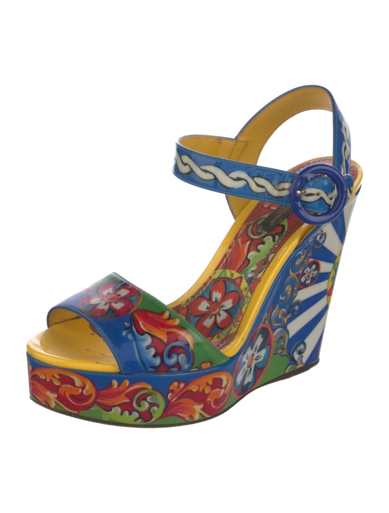 Dolce & Gabbana Carretto Print Patent Leather Sandals