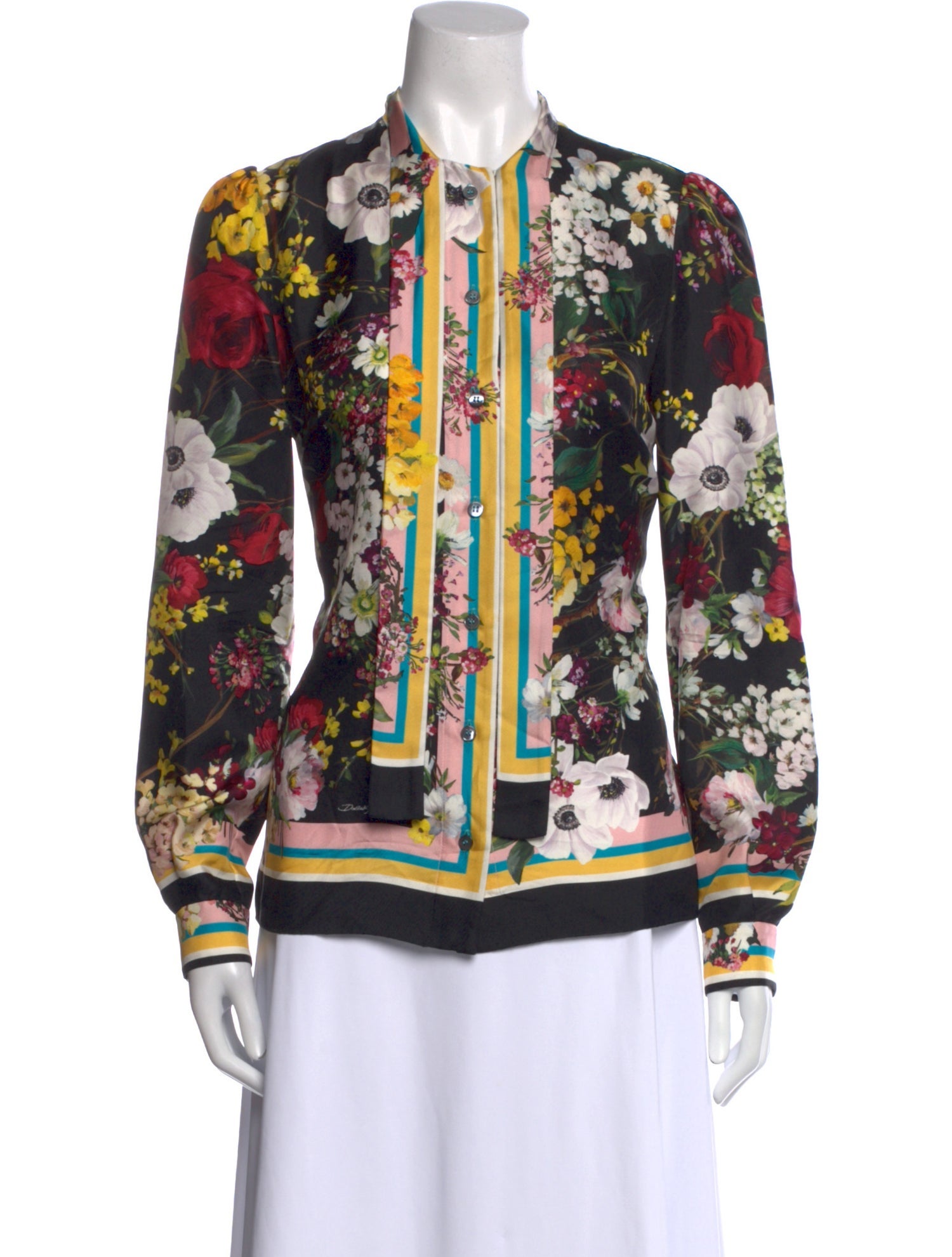 Dolce & Gabbana Silk Floral Print Button-Up Top