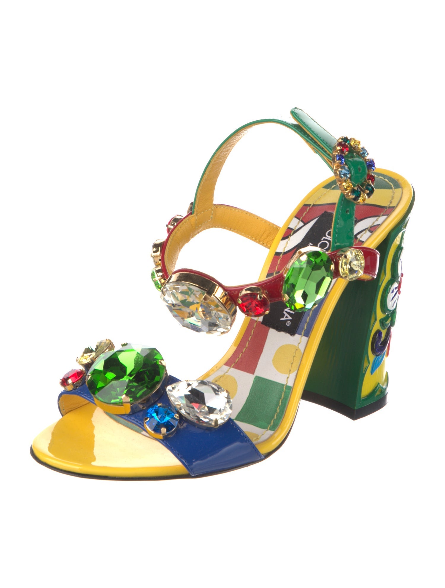 Dolce & Gabbana Patent Leather Patterned Slingback Sandals
