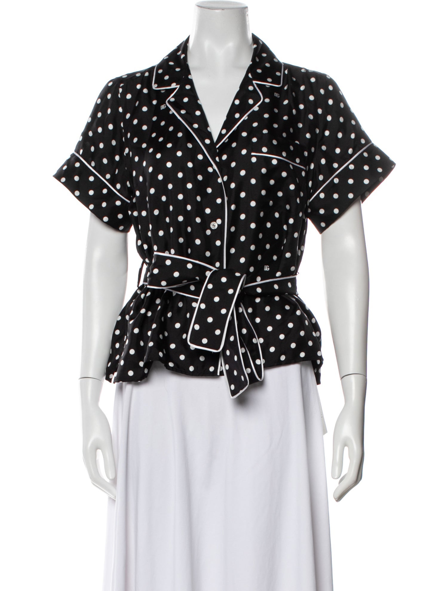 Dolce & Gabbana Silk Polka Dot Print Button-Up Top