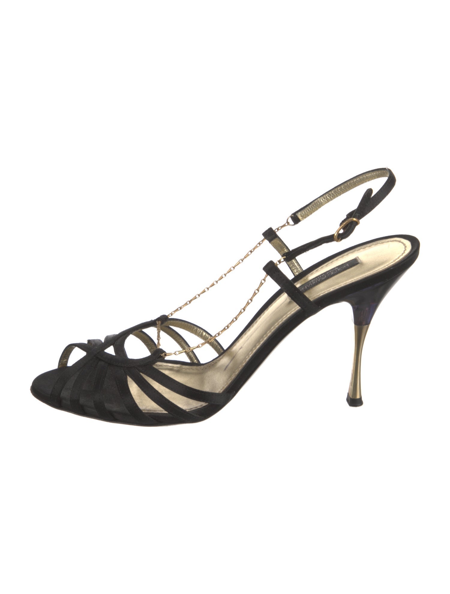 Dolce & Gabbana Satin Chain-Link Accents T-Strap Pumps