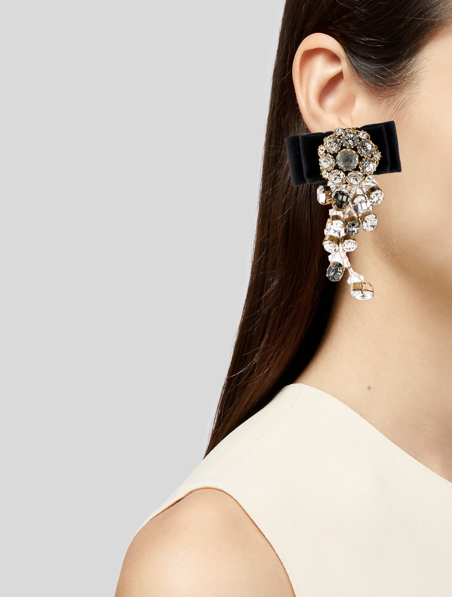 Dolce & Gabbana Crystal & Silk Bow Clip-On Chandelier Earrings