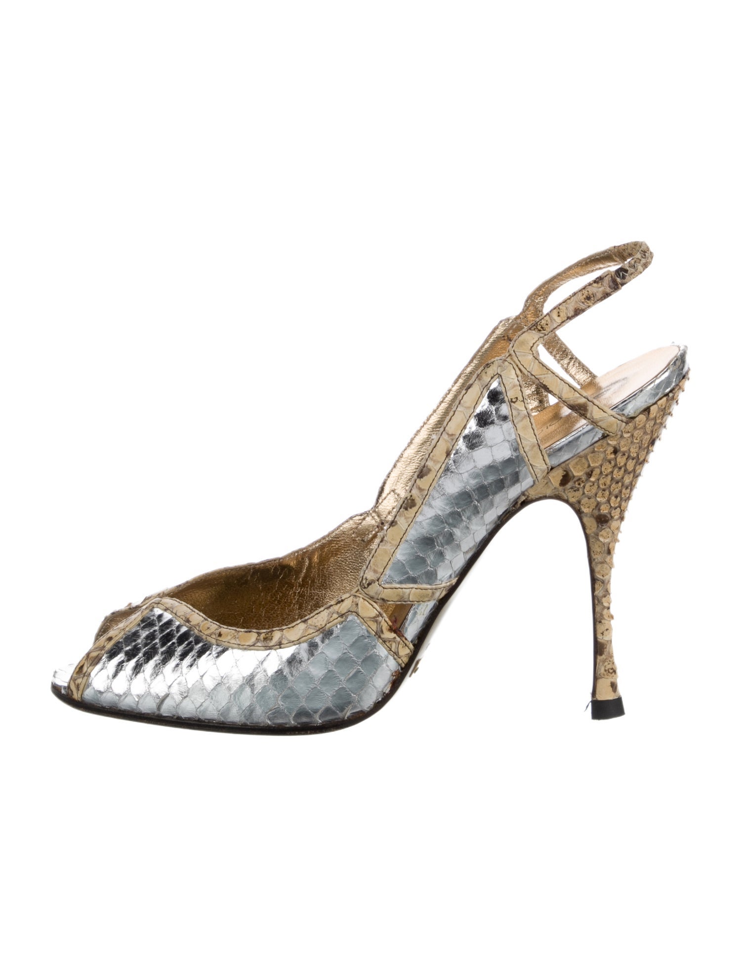 Dolce & Gabbana Embossed Leather Animal Print Slingback Sandals