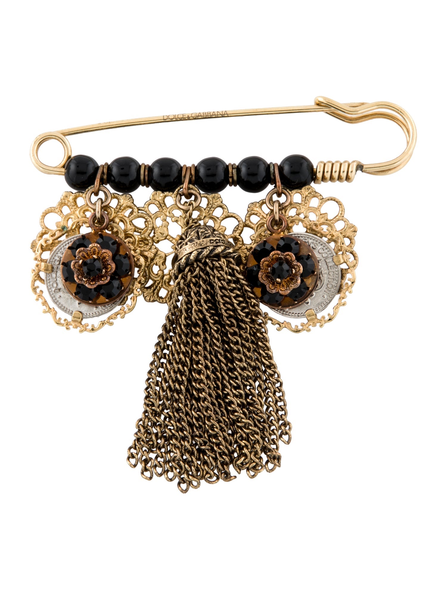 Dolce & Gabbana Crystal & Resin Embellished Safety Pin Brooch