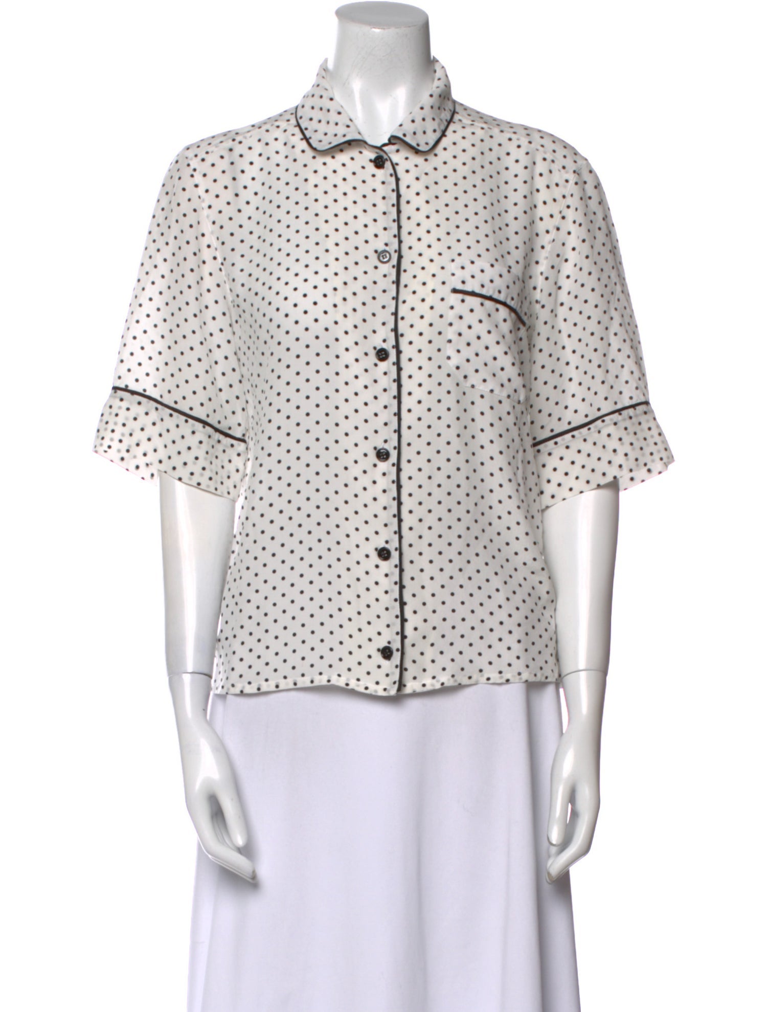 Dolce & Gabbana Silk Polka Dot Print Button-Up Top