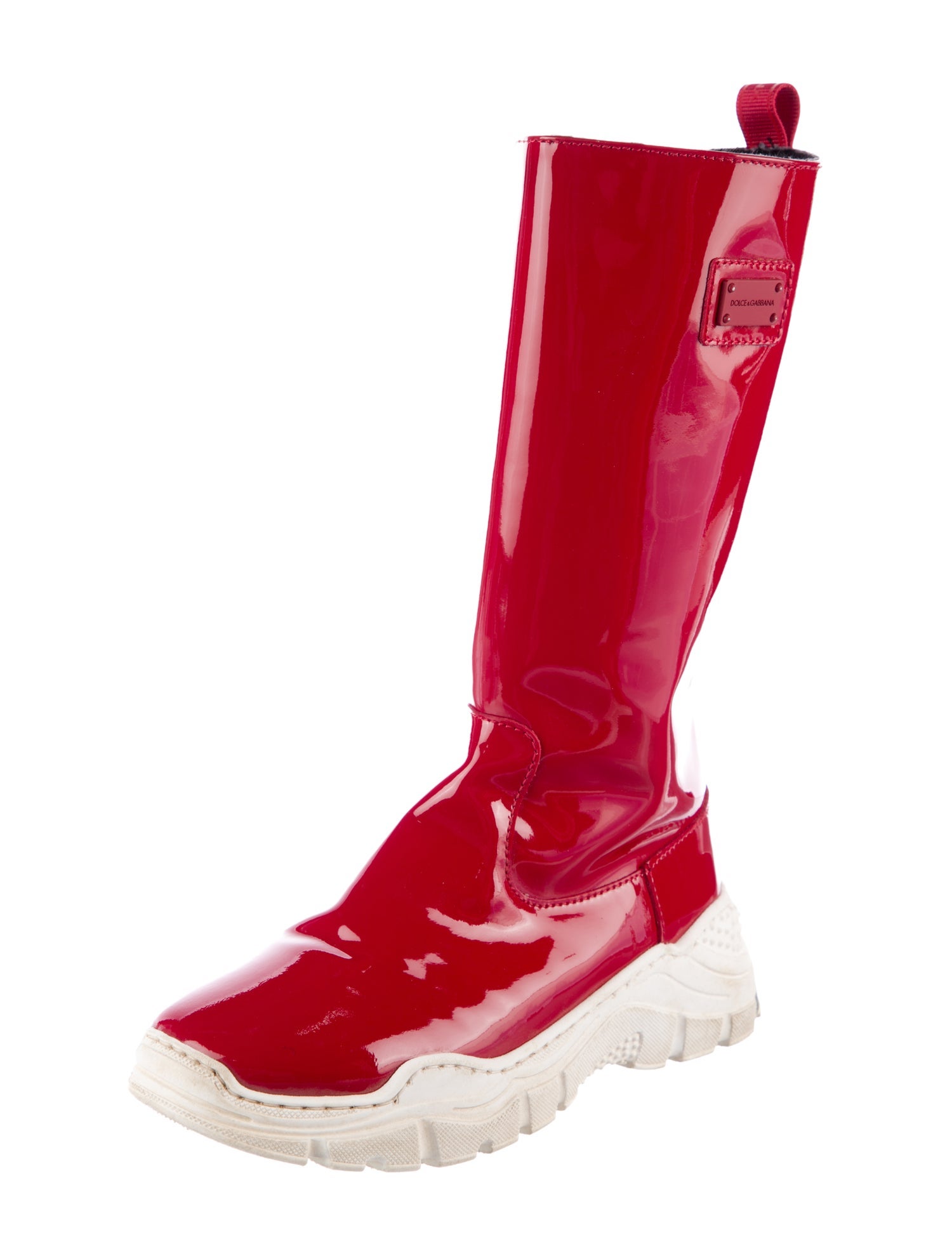 Dolce & Gabbana Kids Red Patent Leather Knee High Boots Size 31