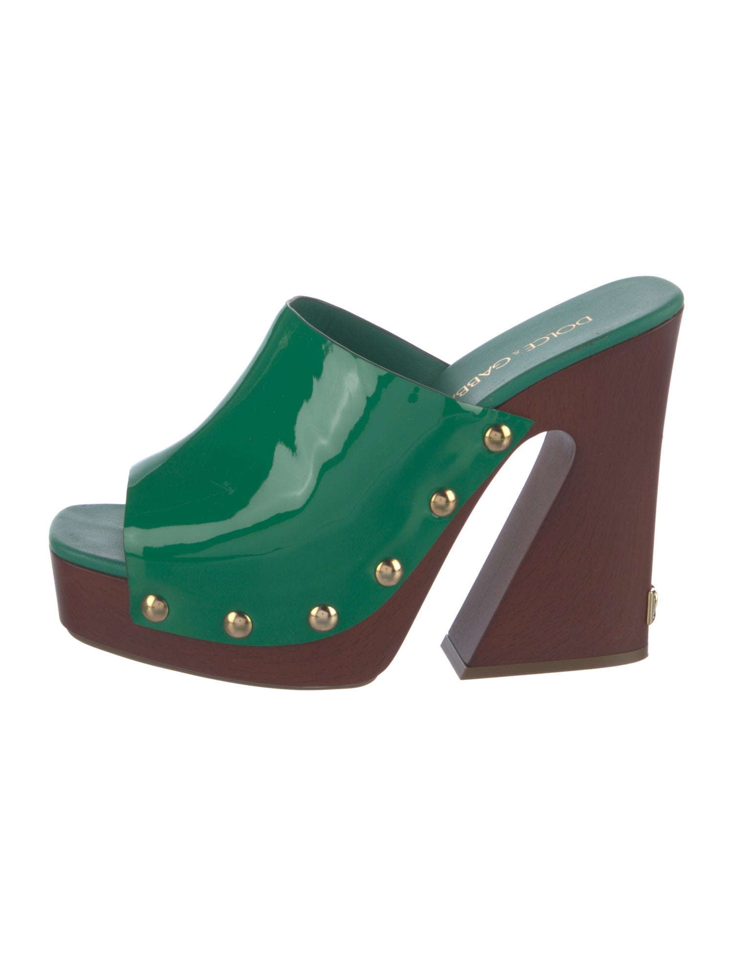 Dolce & Gabbana Patent Leather Studded Accents Mules