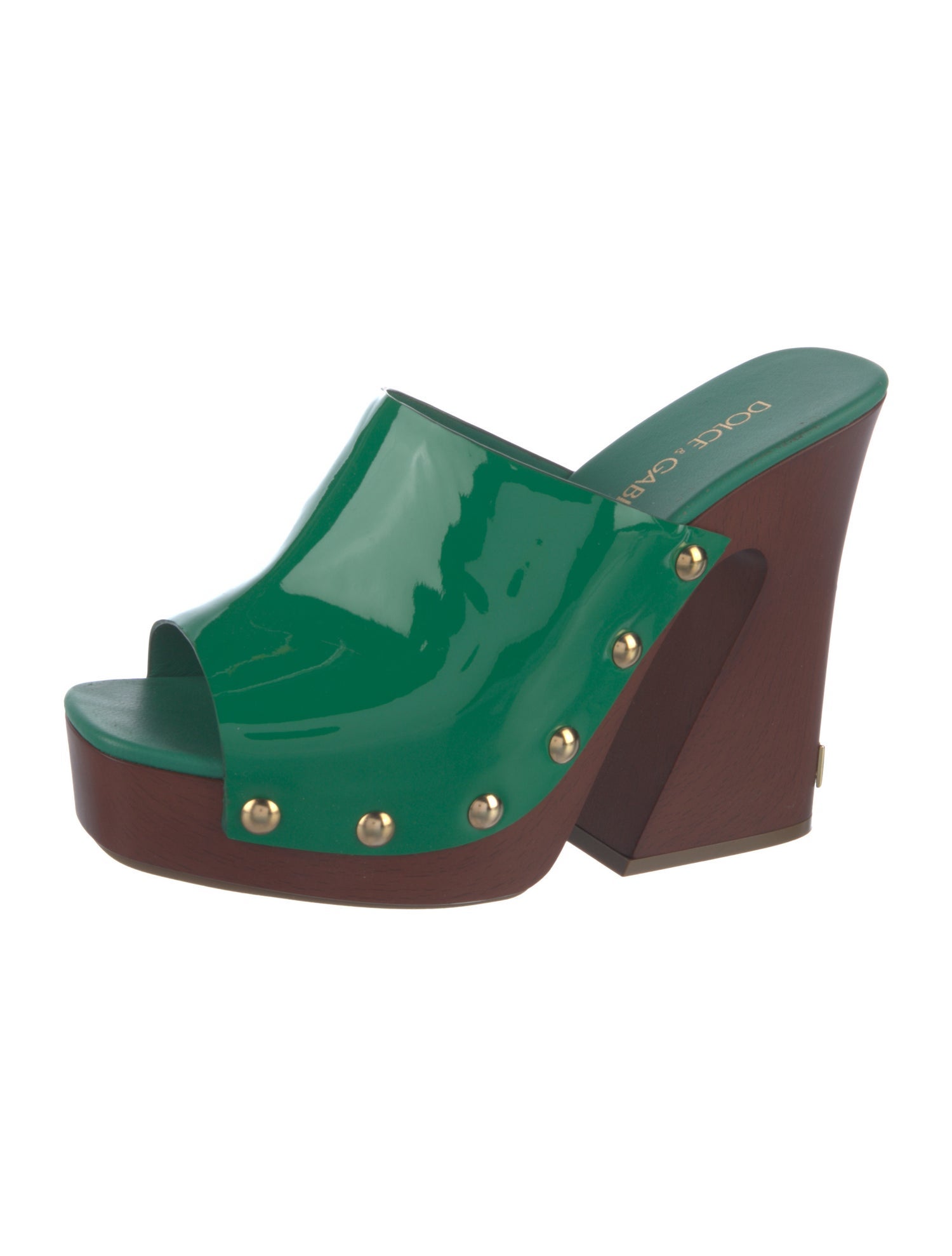 Dolce & Gabbana Patent Leather Studded Accents Mules