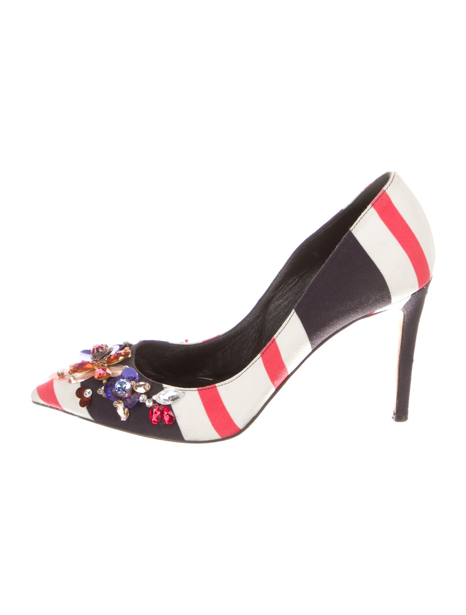 Dolce & Gabbana Striped Crystal Embellishments Slingback Pumps