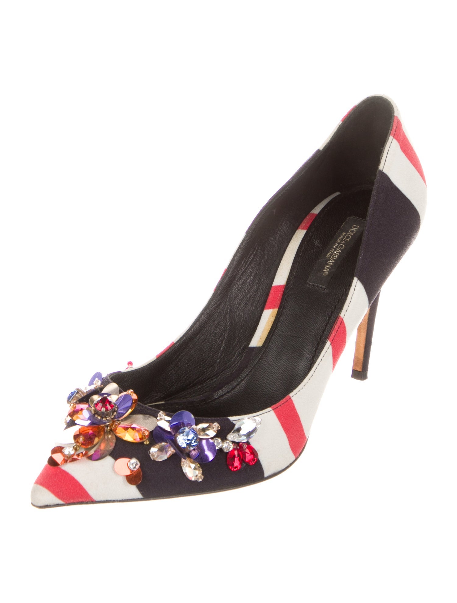 Dolce & Gabbana Striped Crystal Embellishments Slingback Pumps