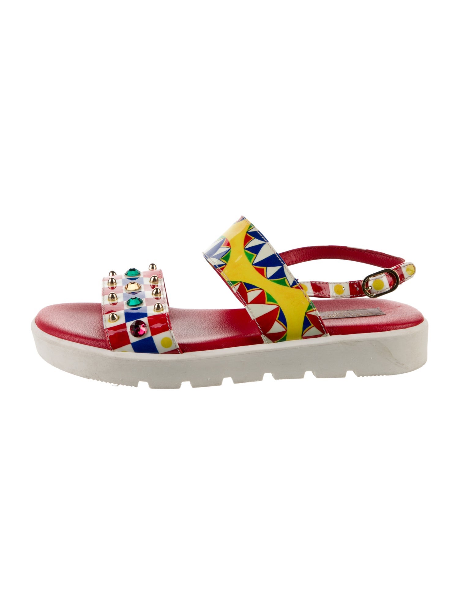 Dolce & Gabbana Girl's Kids Patterned Crystal Embellished Flat Sandals