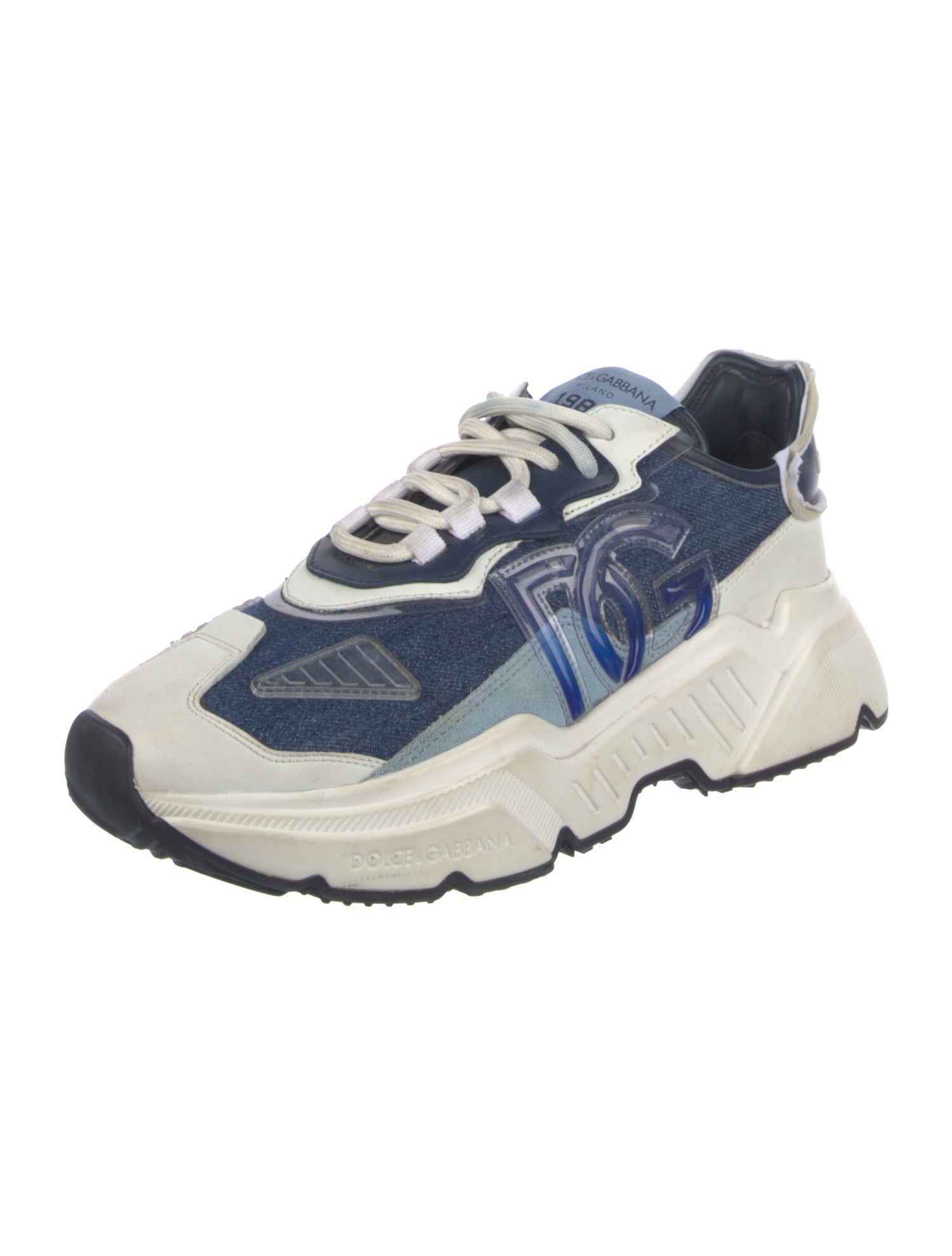 Dolce & Gabbana Denim Colorblock Pattern Chunky Sneakers