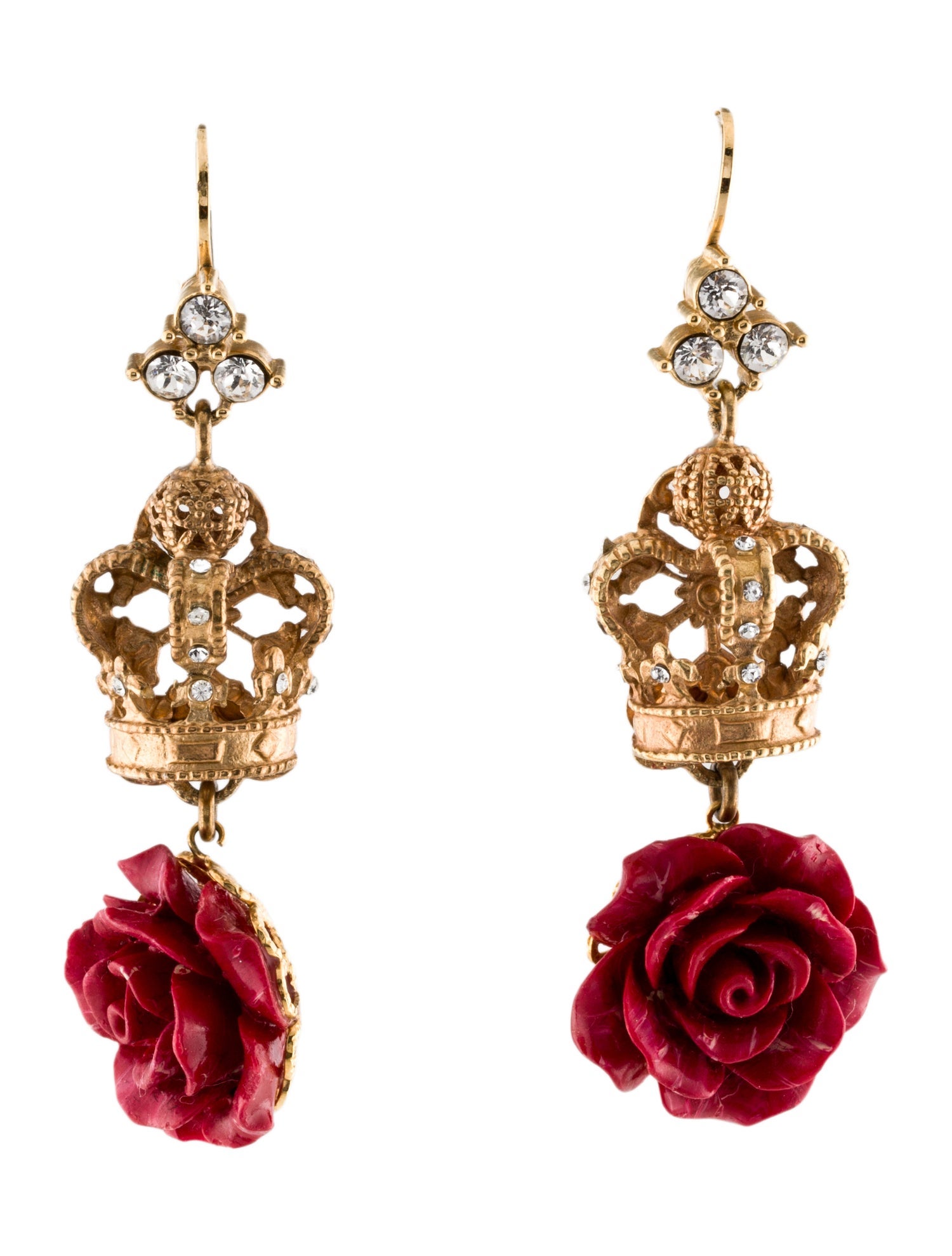 Dolce & Gabbana Resin & Crystal Rose & Crown Drop Earrings