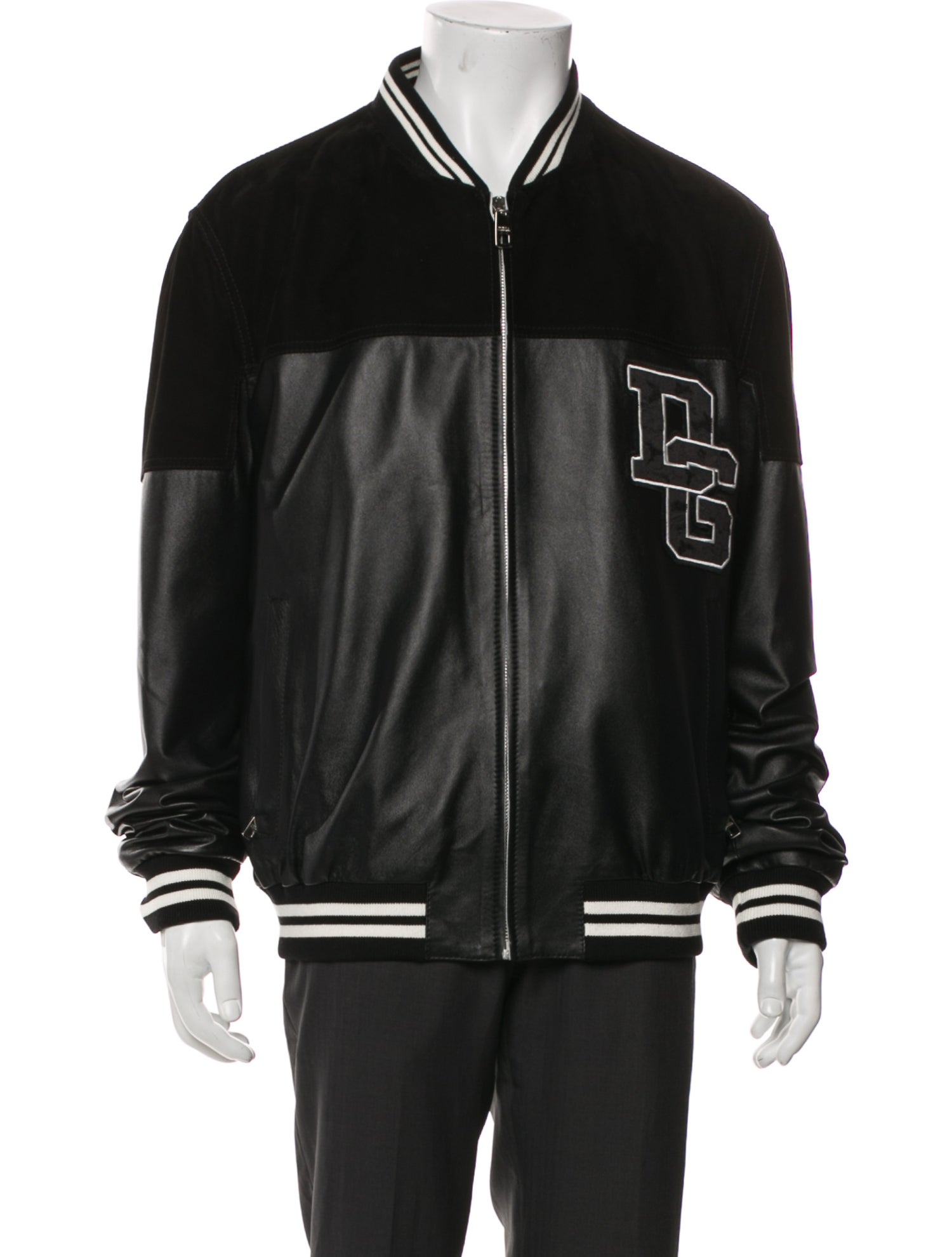 Dolce & Gabbana Lamb Leather Striped Varsity Jacket