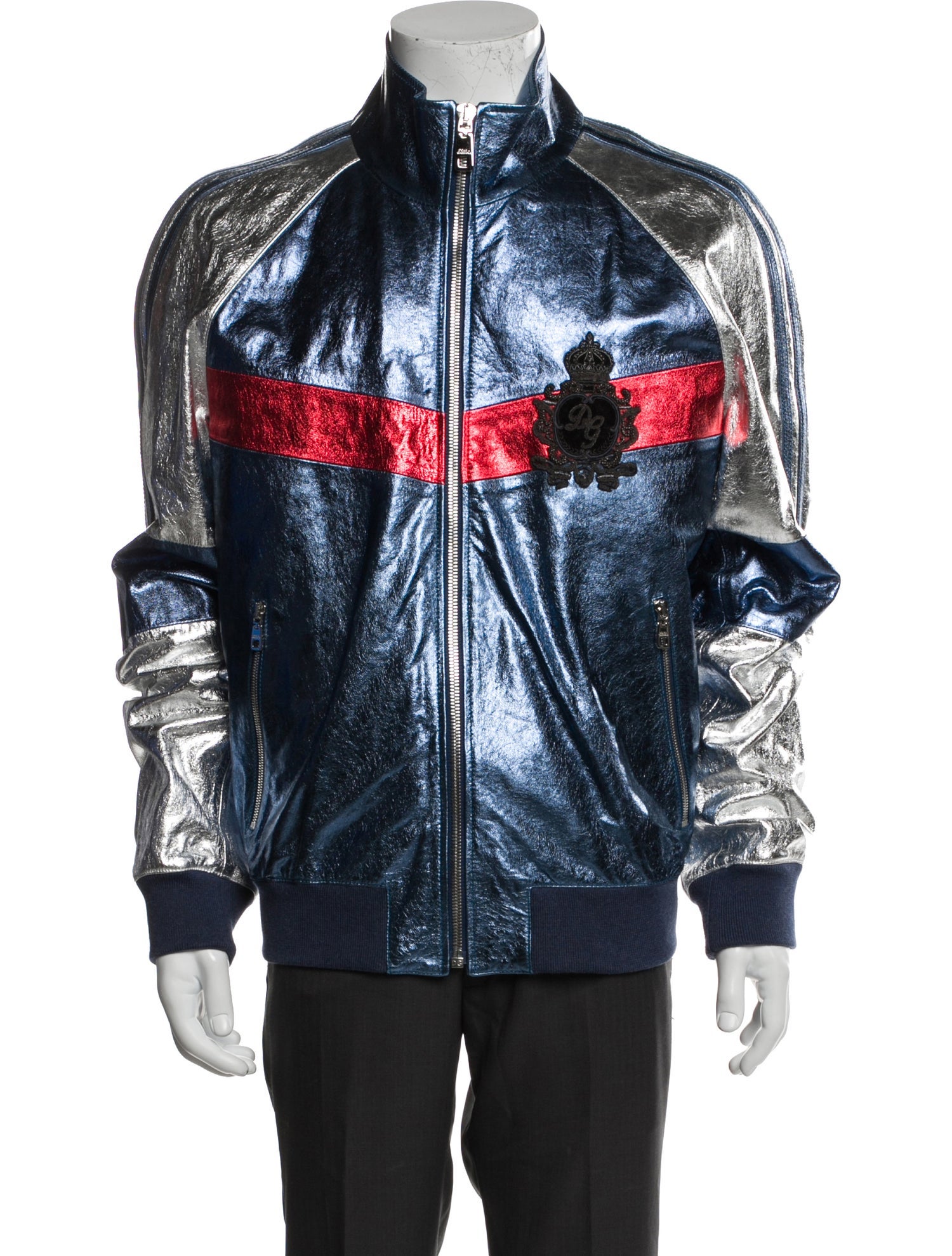 Dolce & Gabbana Lamb Leather Colorblock Pattern Bomber Jacket w/ Tags