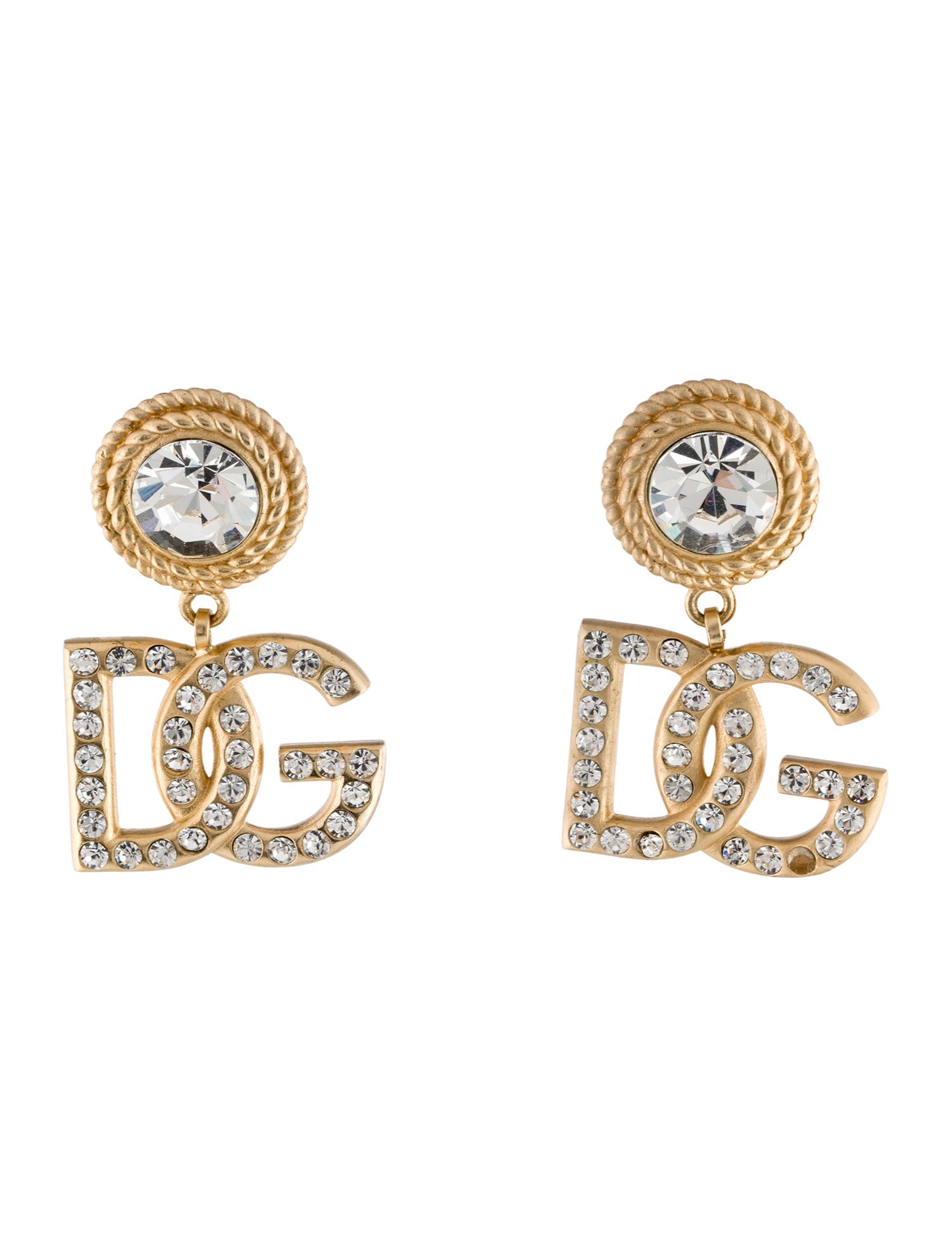 Dolce & Gabbana Crystal DG Logo Clip-On Drop Earrings