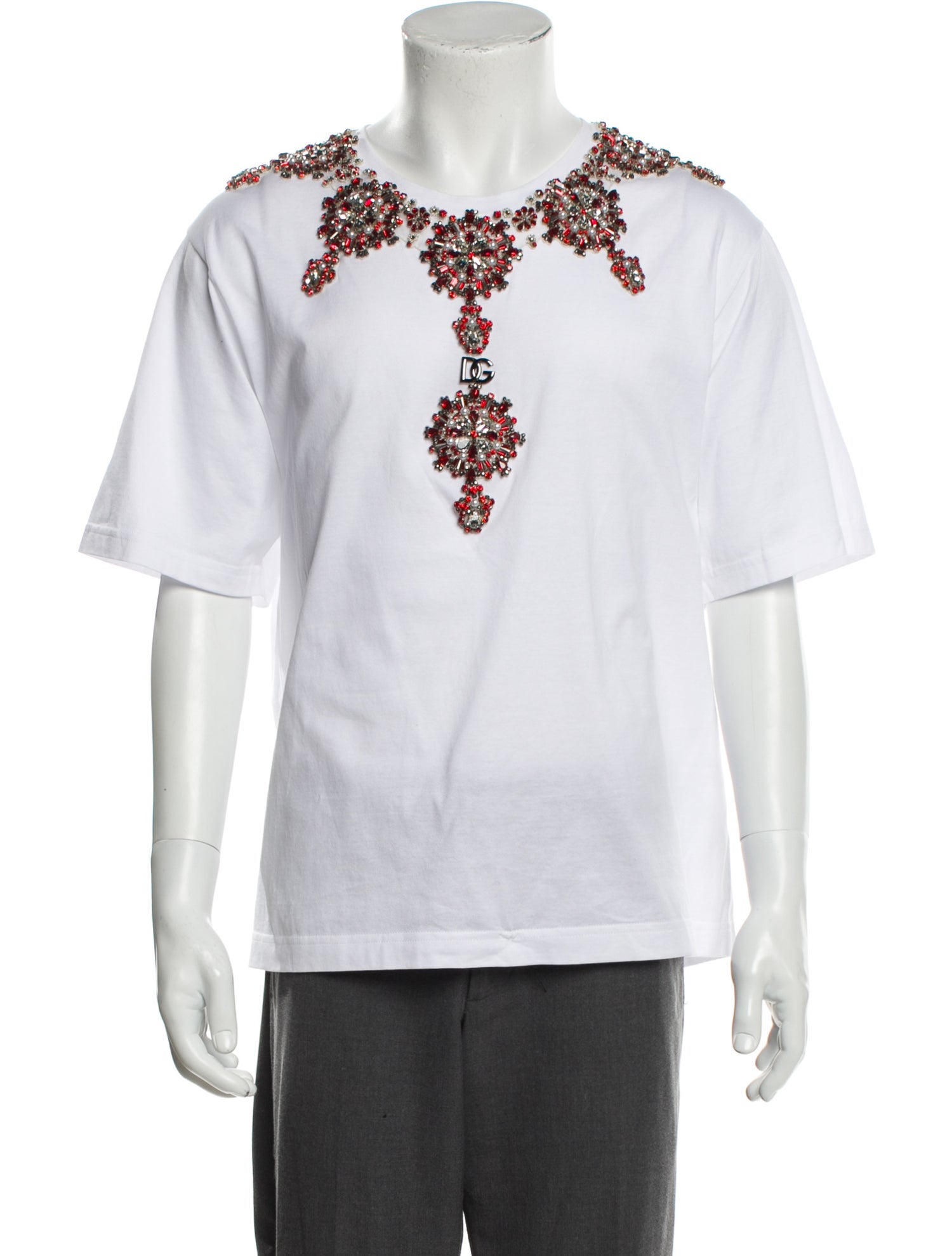 Dolce & Gabbana Faux Pearl Accents Graphic Print T-Shirt