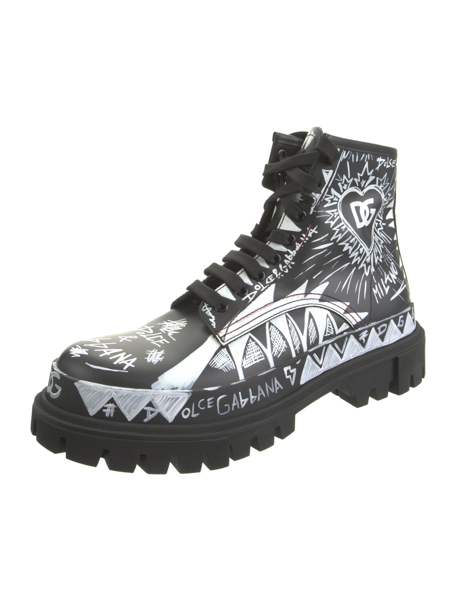 Dolce & Gabbana Leather Printed Combat Boots