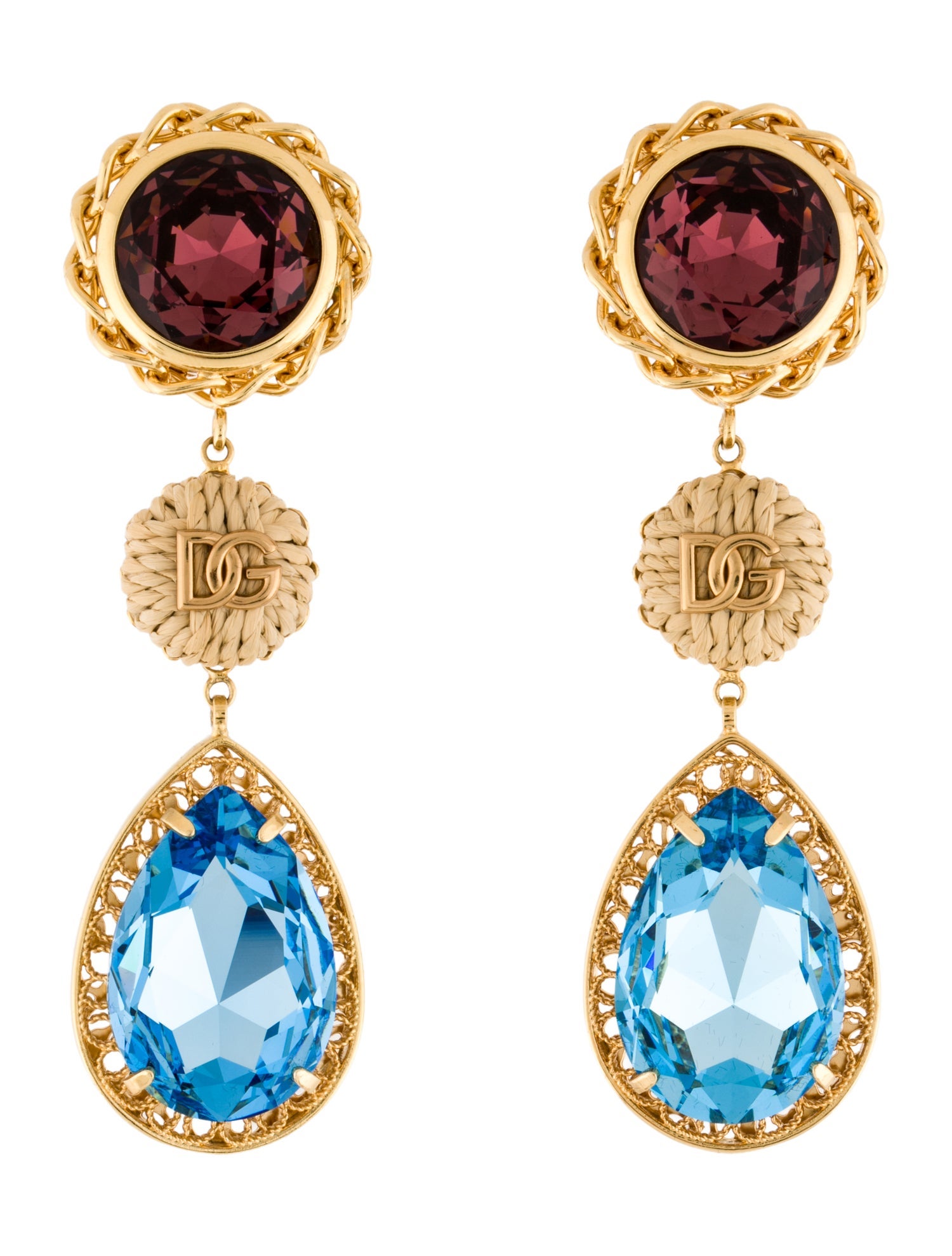 Dolce & Gabbana Crystal & Straw Clip-On Drop Earrings