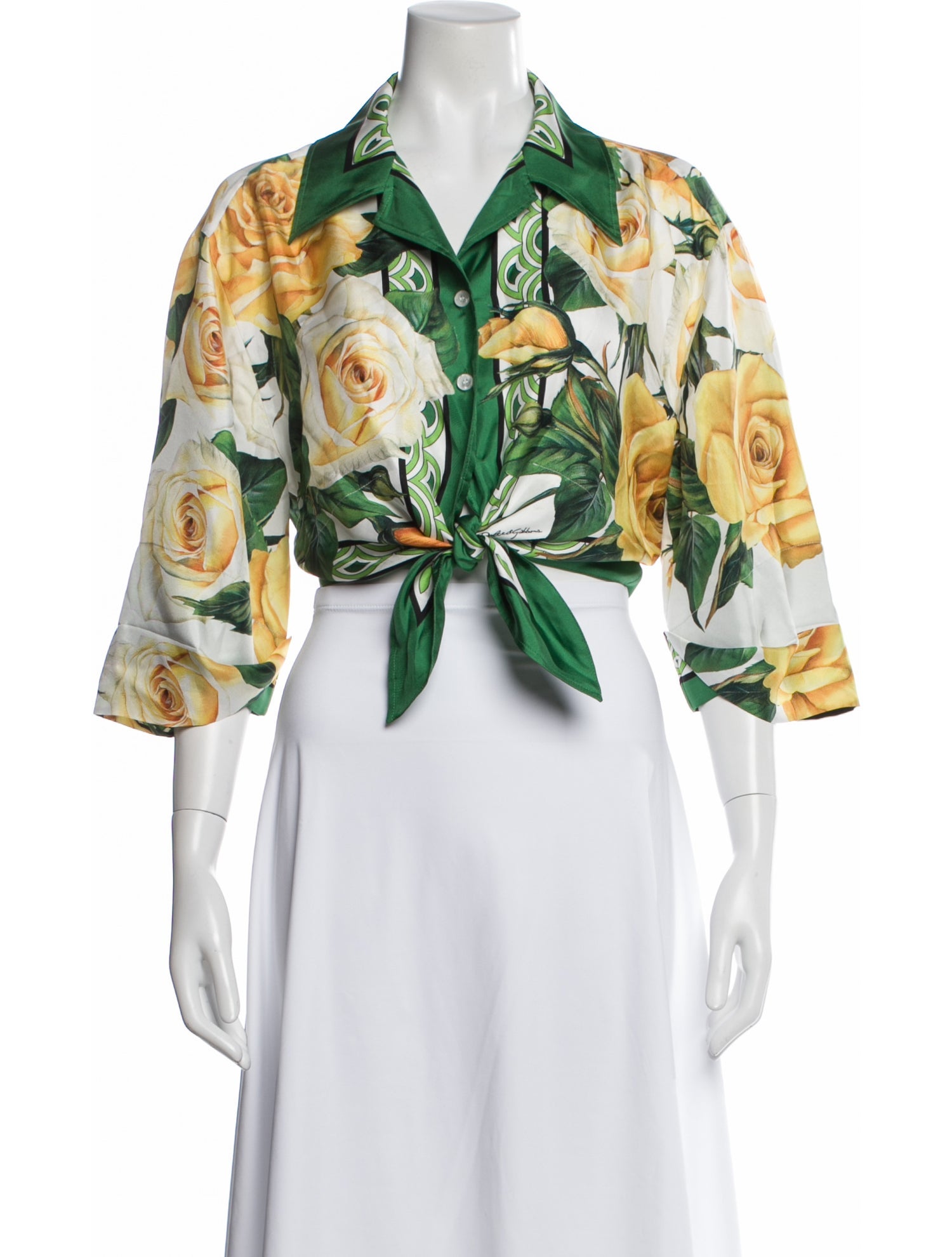 Dolce & Gabbana Silk Floral Print Button-Up Top