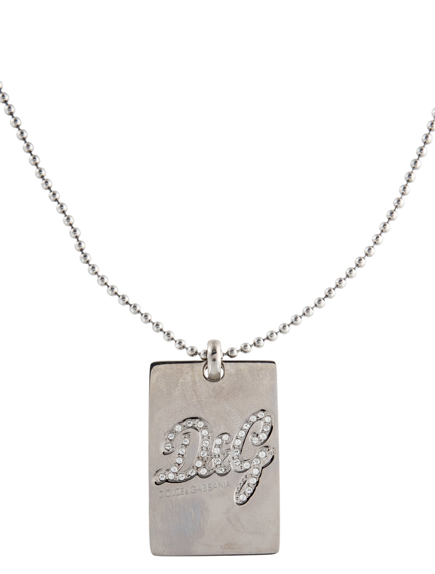 Dolce & Gabbana Crystal Dog Tag Pendant Necklace