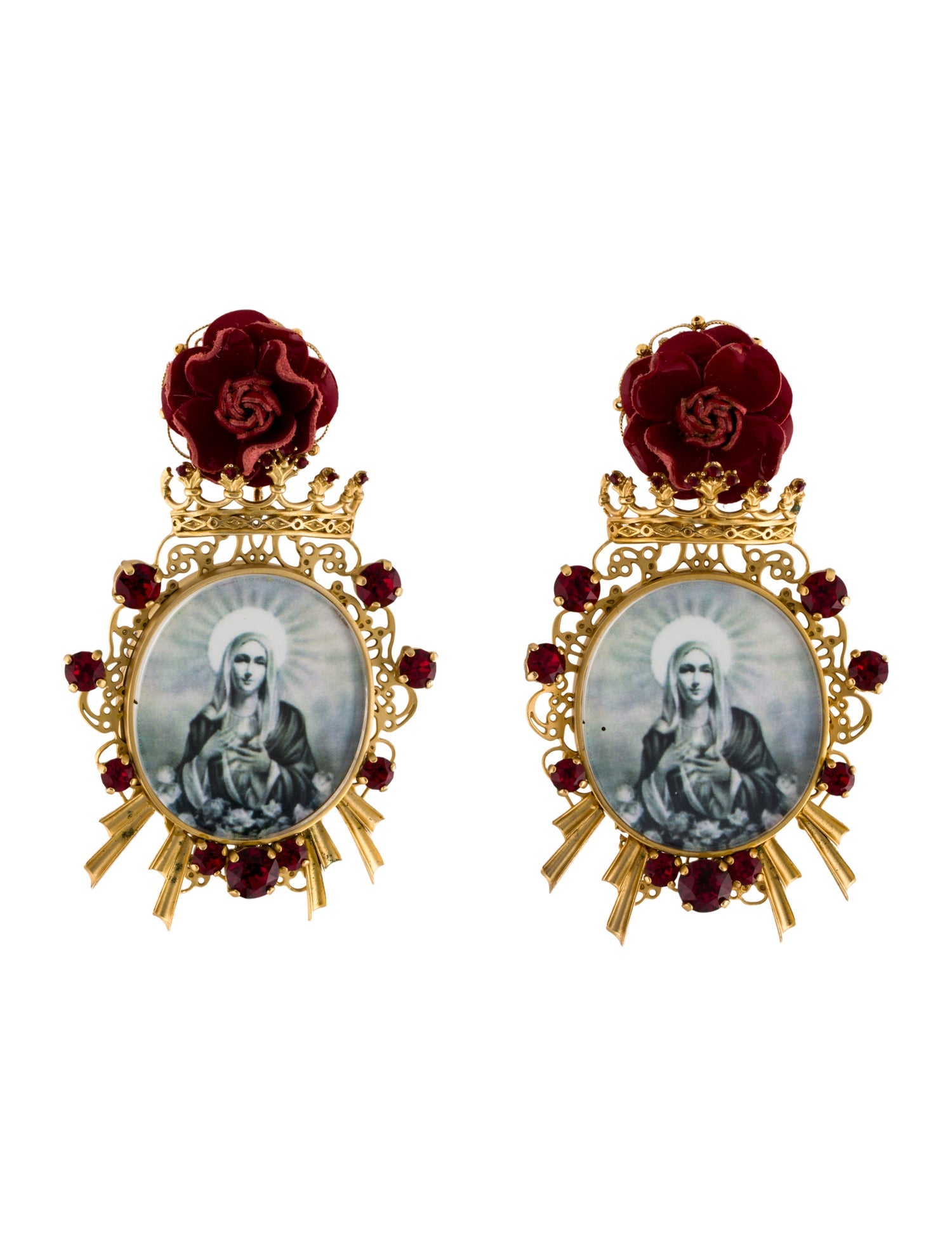 Dolce & Gabbana Resin and Crystal Mother Mary Drop Earrings