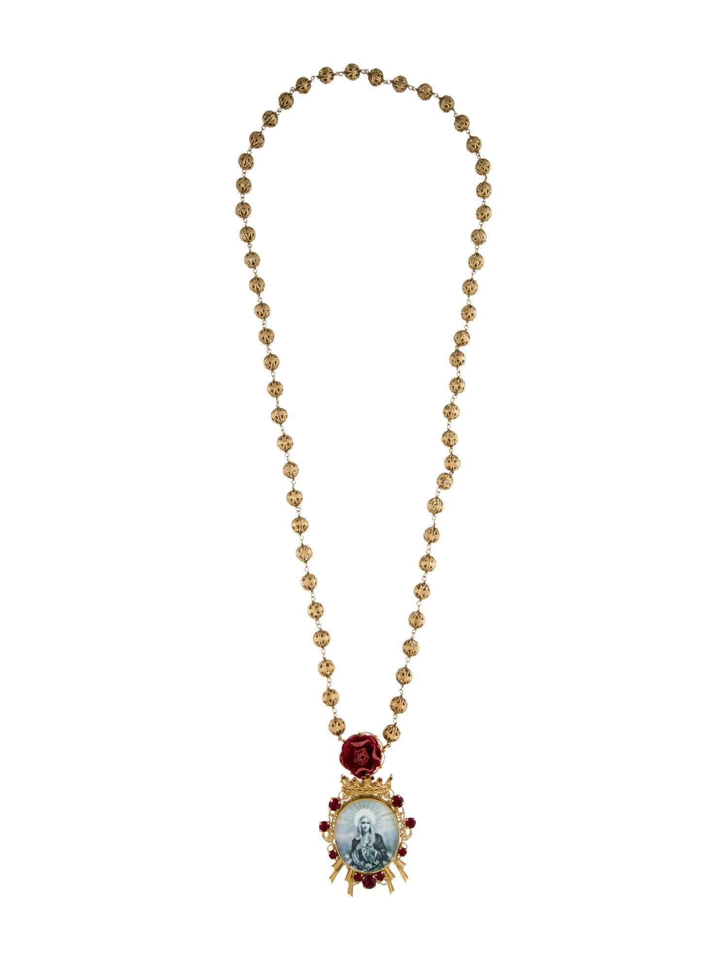 Dolce & Gabbana Crystal & Leather Virgin Mary Pendant Necklace