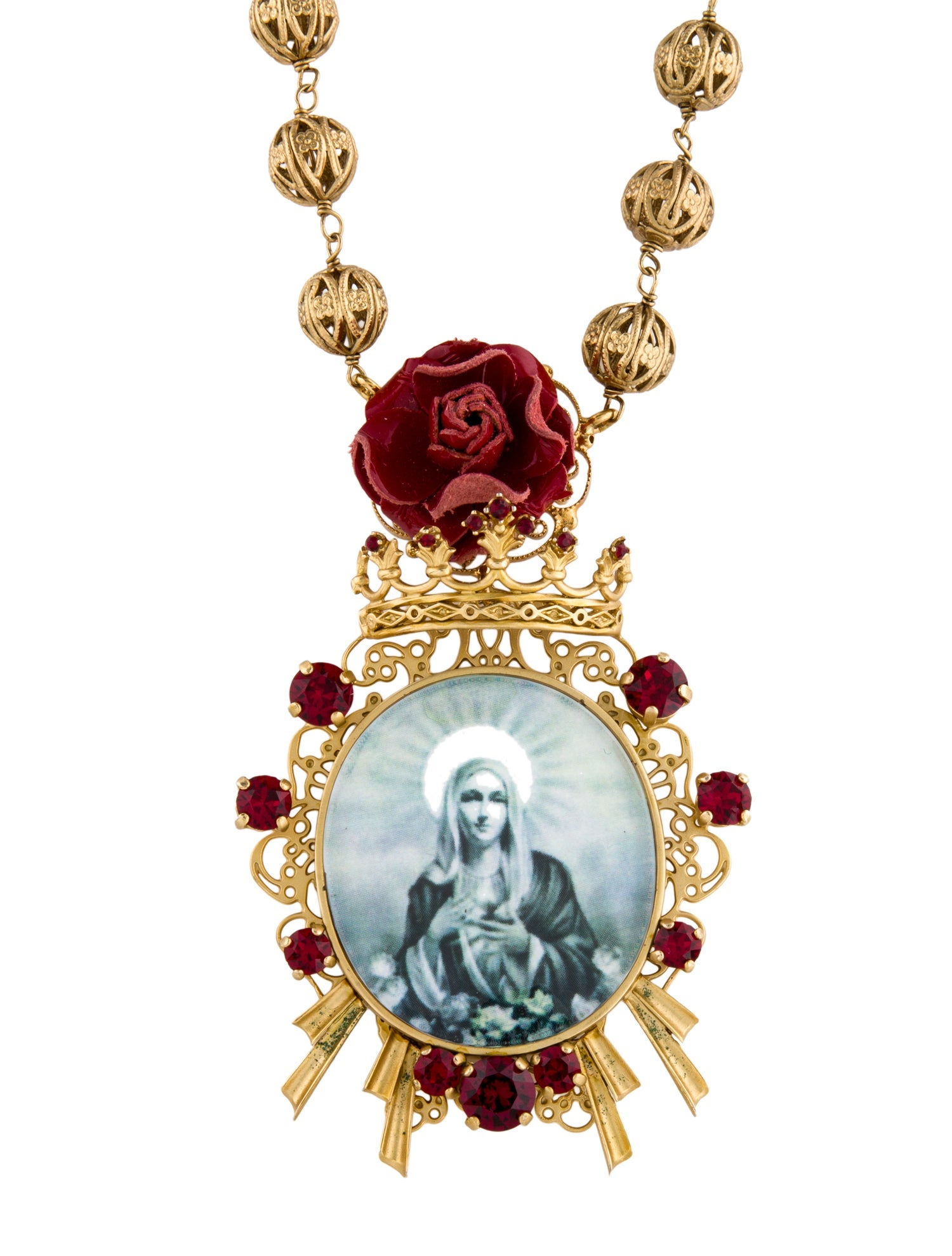Dolce & Gabbana Crystal & Leather Virgin Mary Pendant Necklace