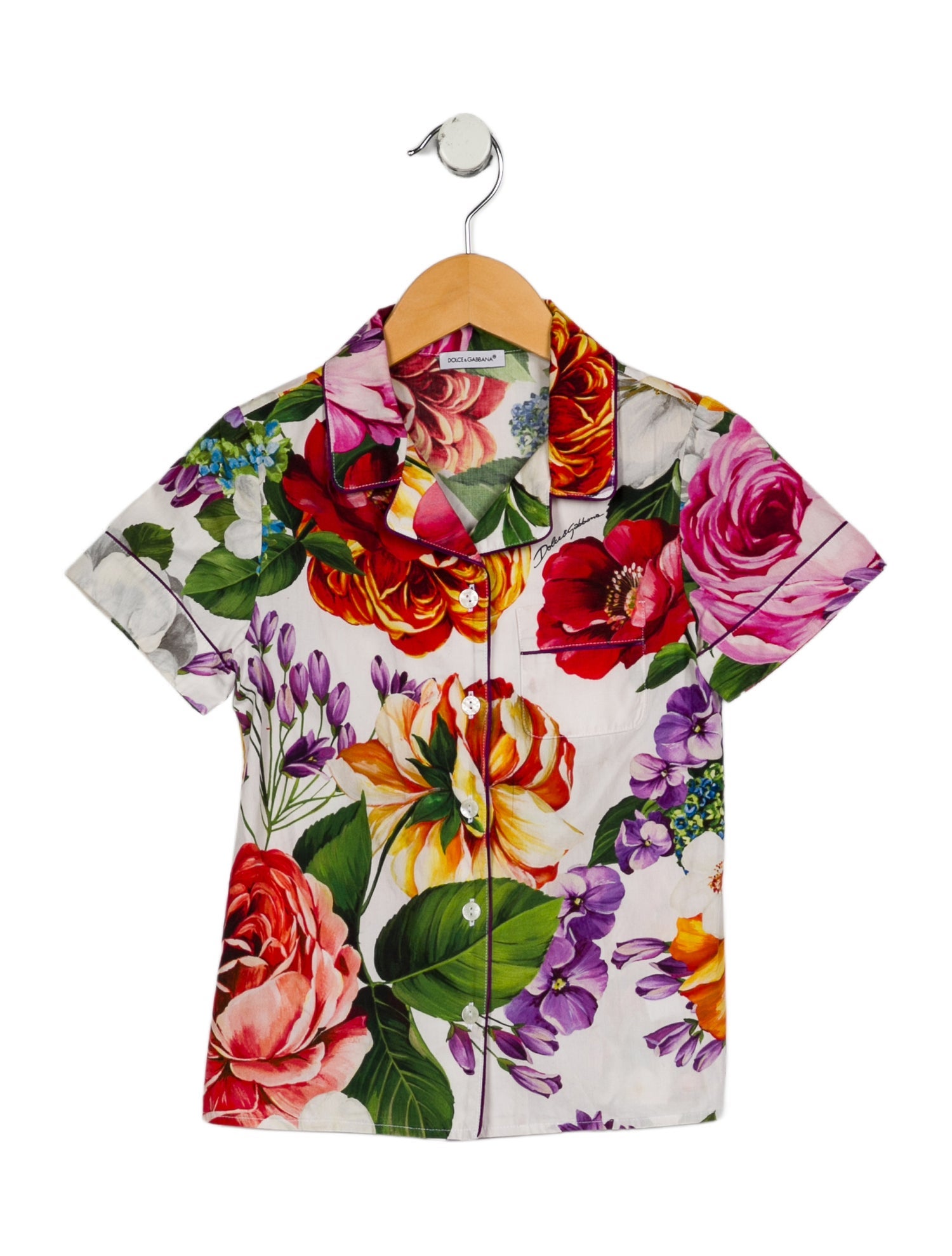 Dolce & Gabbana Short Sleeve Pattern Print Button-up Blouse