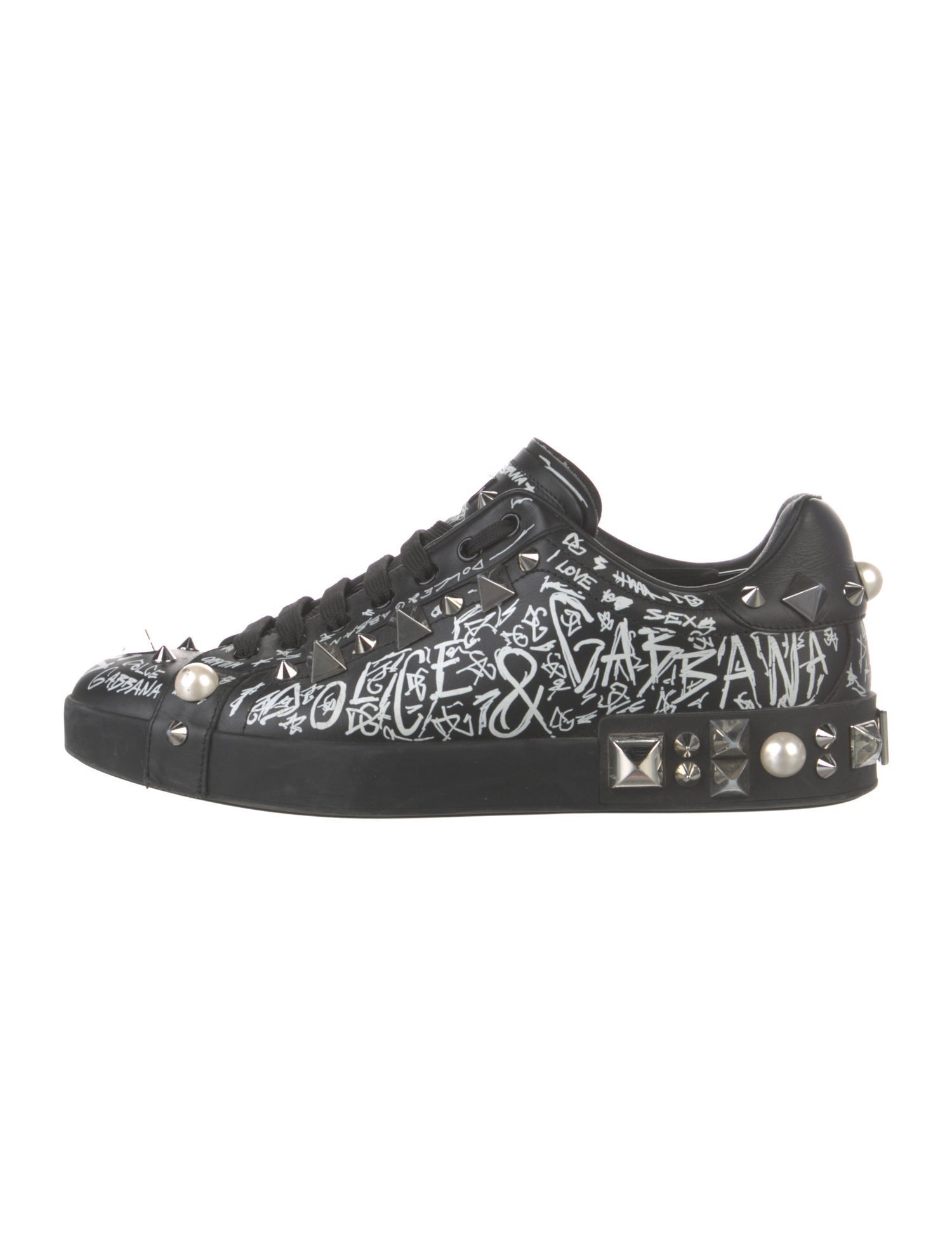 Dolce & Gabbana Faux Pearl Accents Leather Sneakers